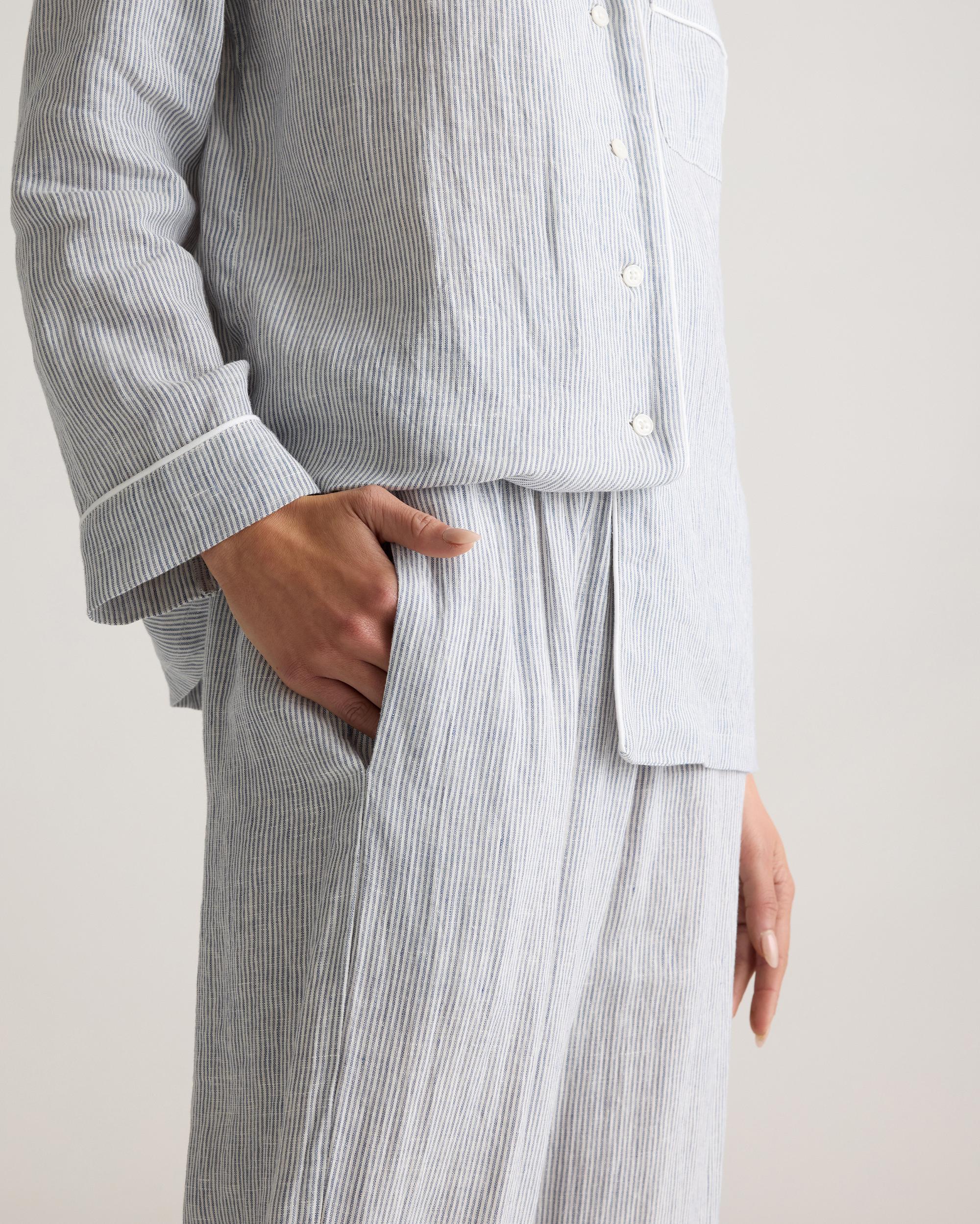 Quince | Women's 100% European Linen Long Sleeve Pajama Set with Piping Product Image