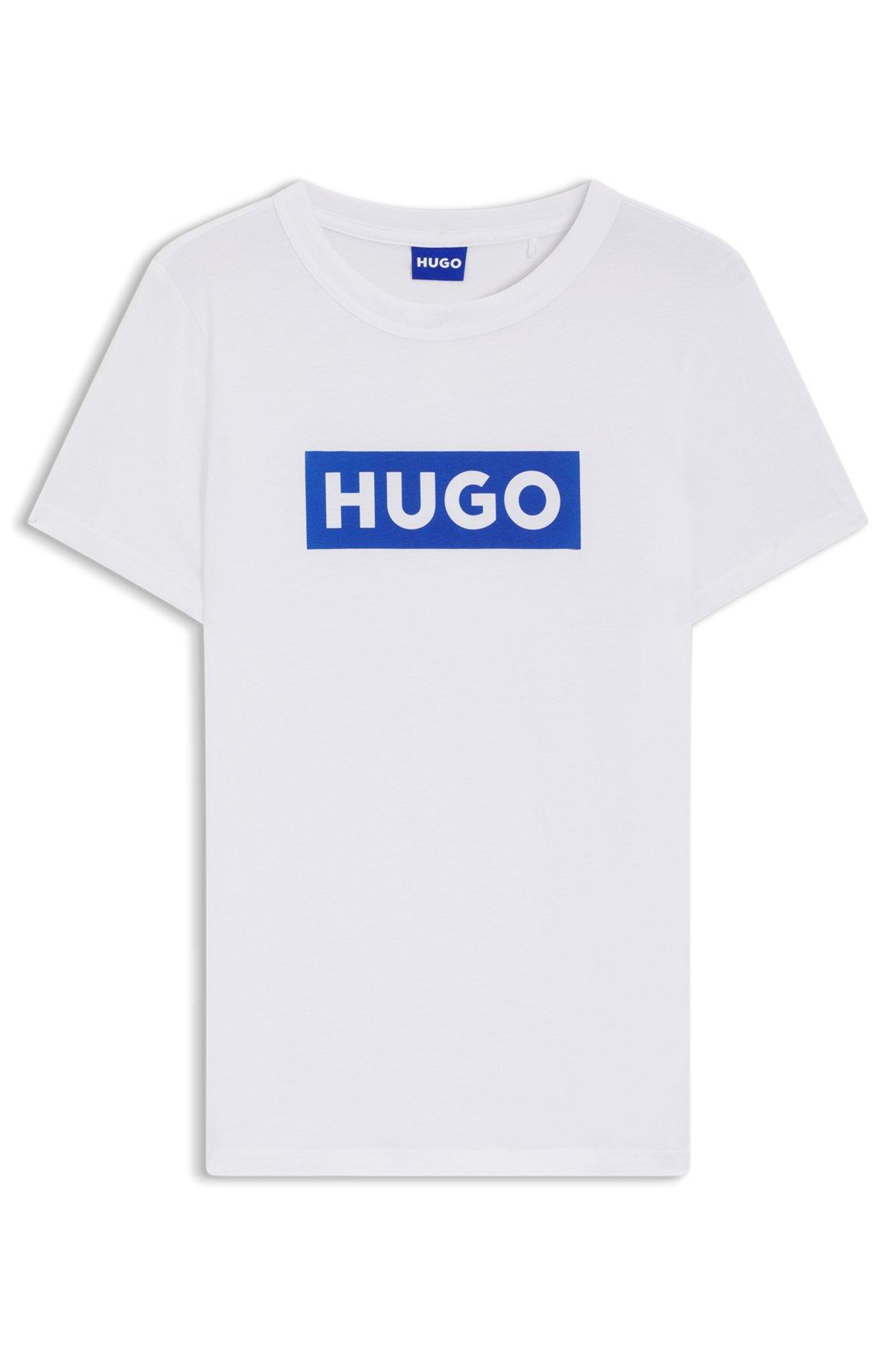 Slim-fit T-shirt in cotton with blue boxed logo Product Image