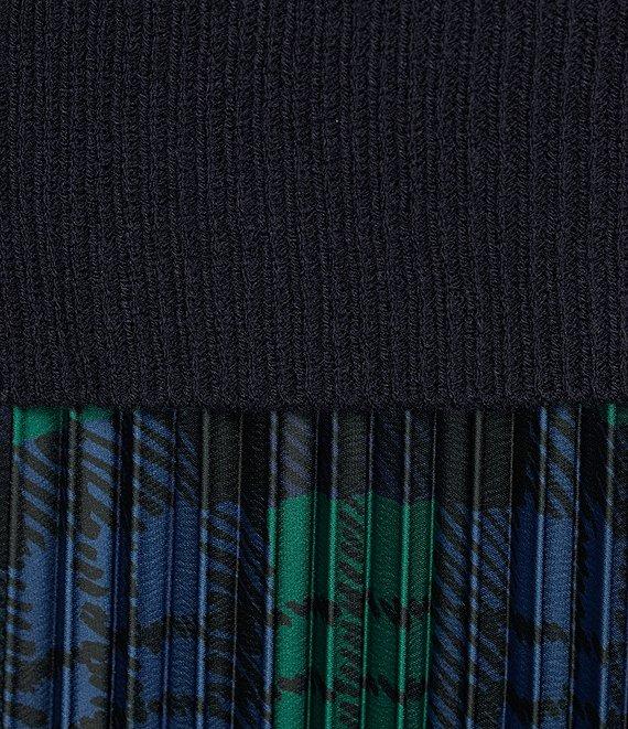 Sail To Sable x Style Charade 2-Piece Combo Crew Neck Long Sleeve Sweater With Blackwatch Plaid Pleated Slip Dress Product Image