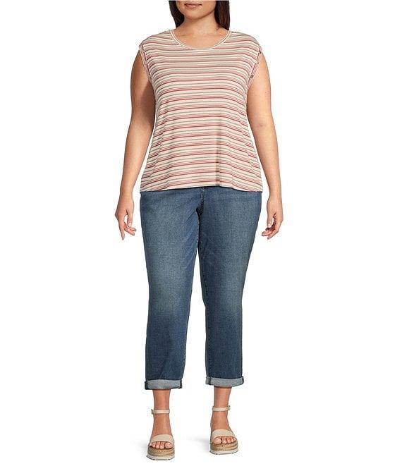 Liverpool Los Angeles Plus Size Knit Stripe Print Scoop Neck Sleeveless Top Product Image