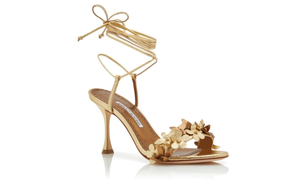 ANISTA Gold Nappa Leather Ankle Strap Sandals  Product Image