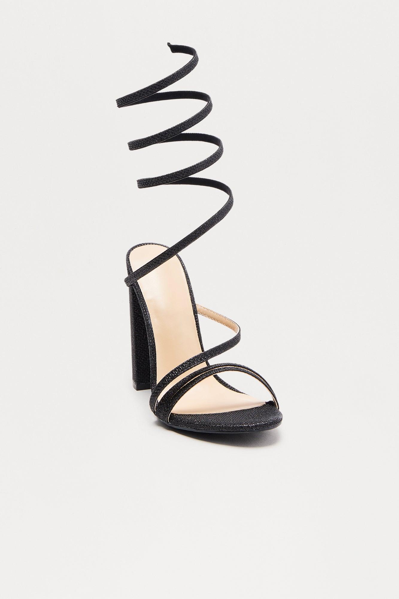 Peri Glitter Wrap Up Heels - Black Female Product Image