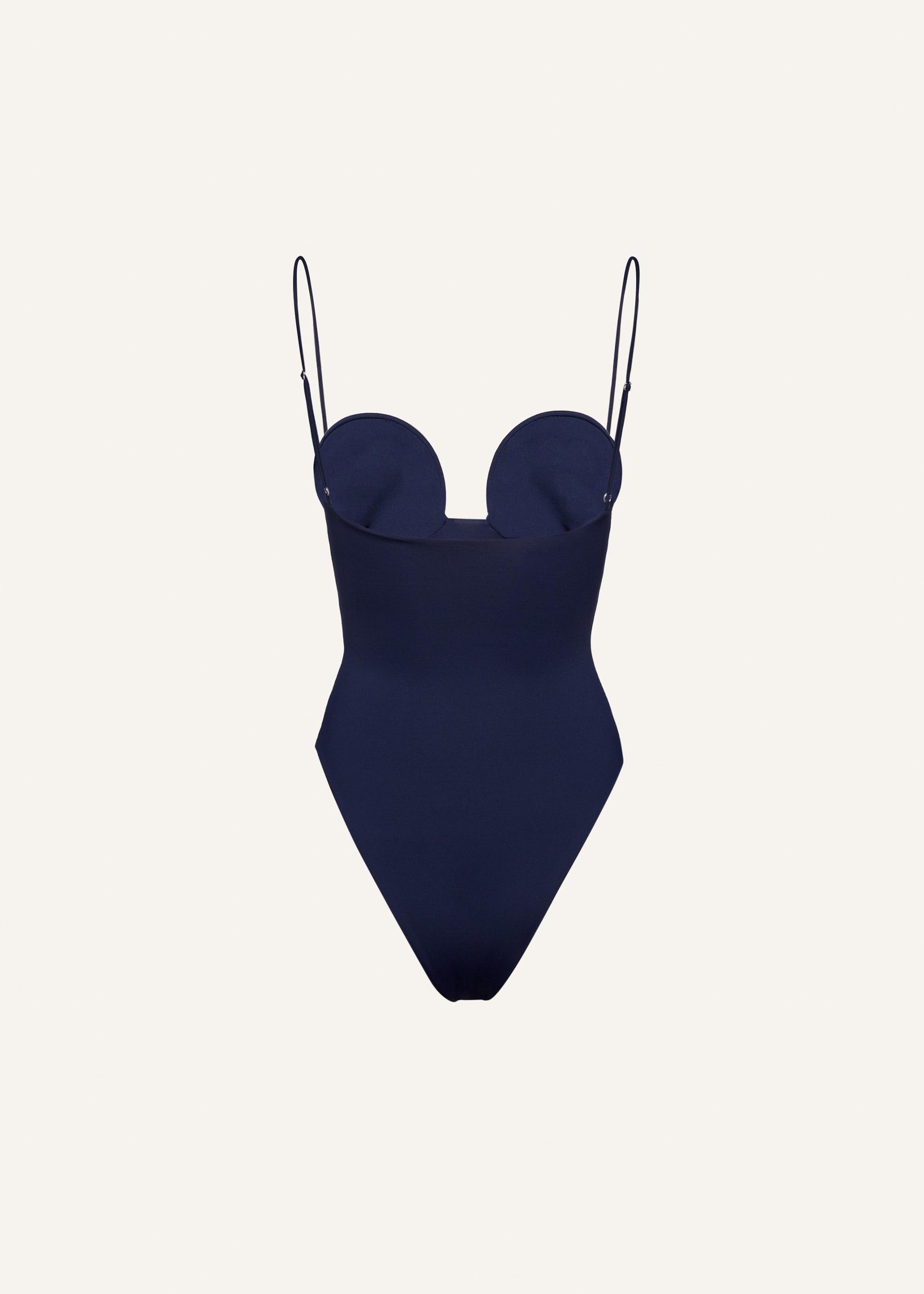 3D flower retro bustier swimsuit in navy Product Image