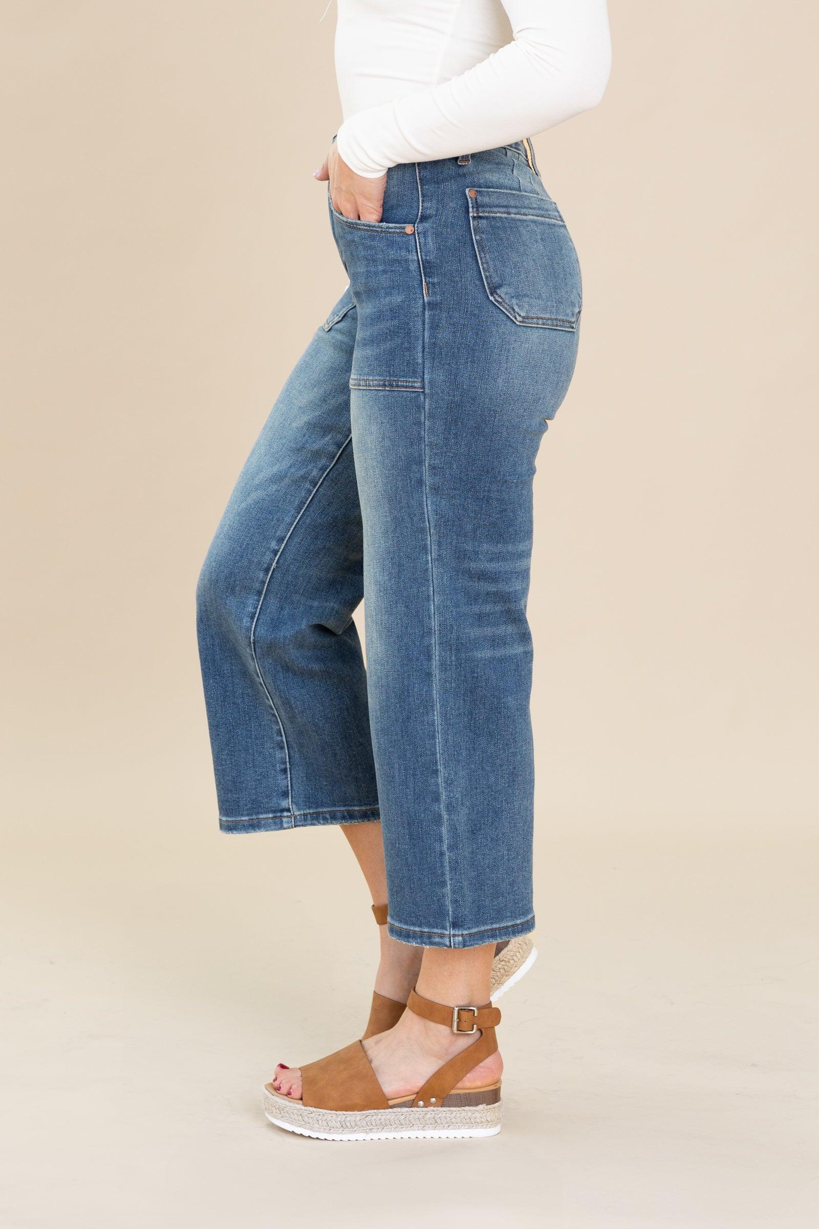 Judy Blue Utility Pockets Crop Wide Jeans Product Image