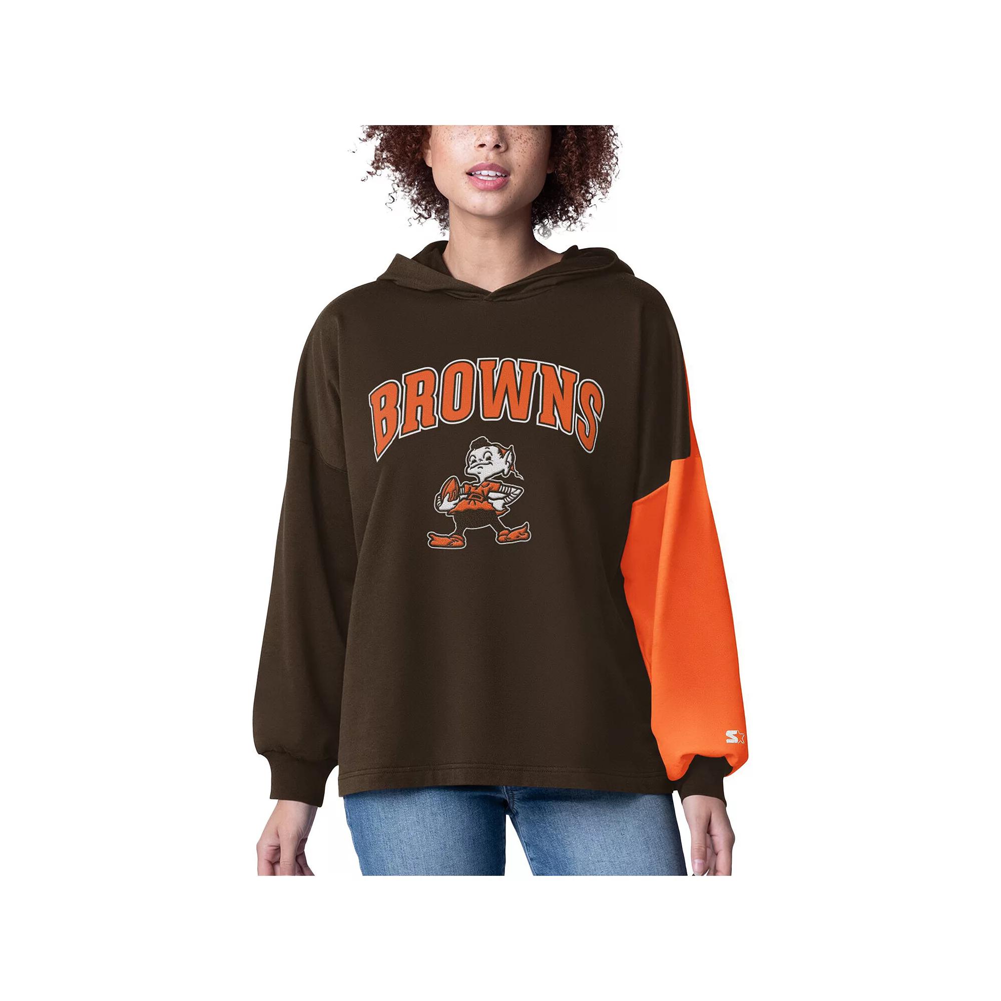 Women's Starter Brown Cleveland Browns Power Move Long Sleeve Pullover Hoodie,  Product Image