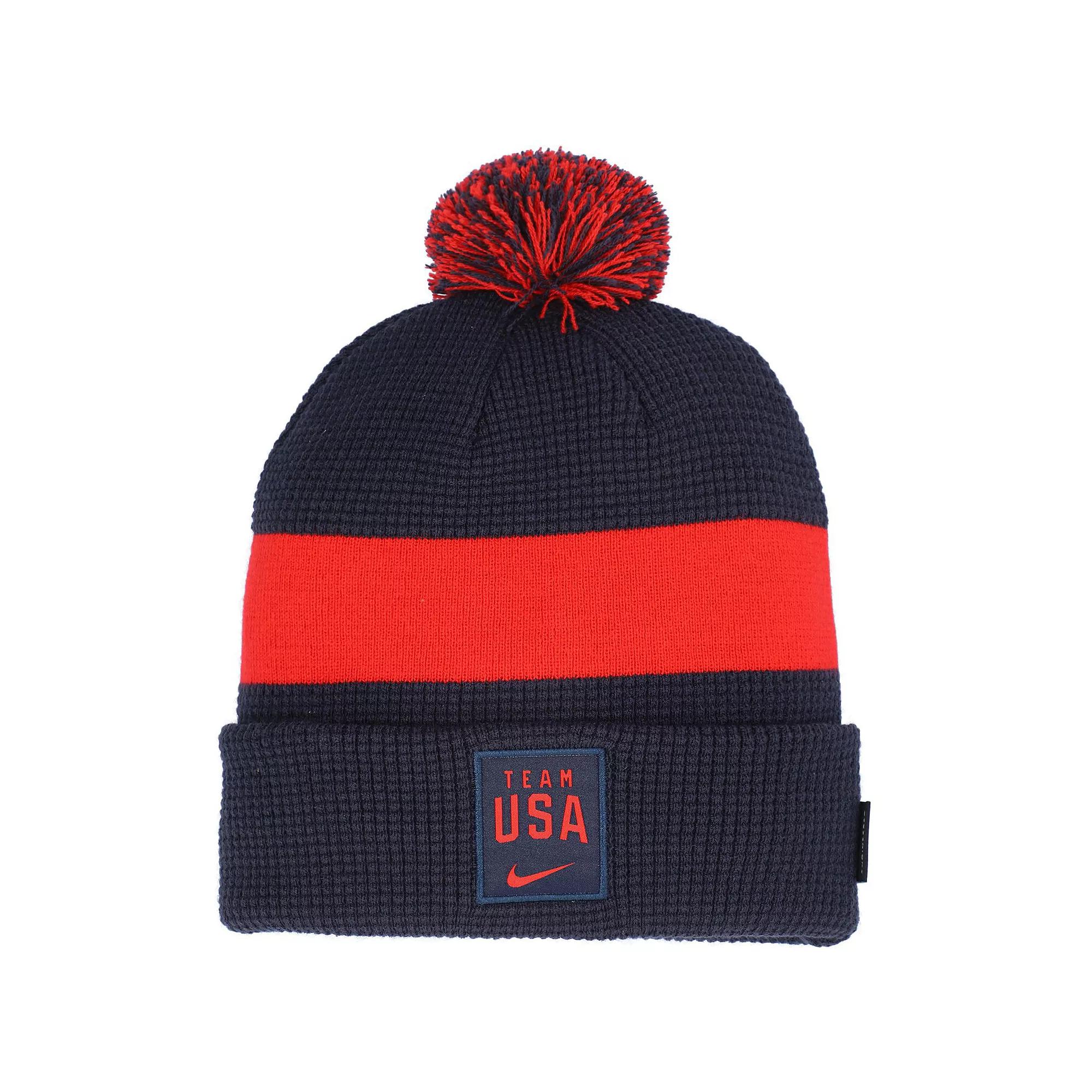 Men's Nike Navy Team USA 2021 Sideline Cuffed Knit Hat with Pom, Usa Blue Product Image