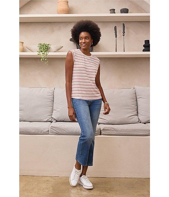 Liverpool Los Angeles Knit Stripe Print Scoop Neck Sleeveless Top Product Image