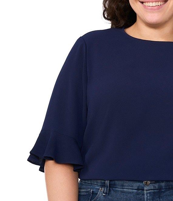 CeCe Plus Size Crew Neck Short Sleeve Ruffle Blouse Product Image