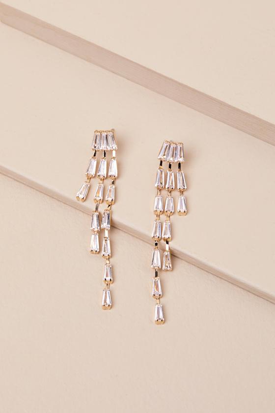 Diya Gold Rhinestone Drop Earrings Product Image