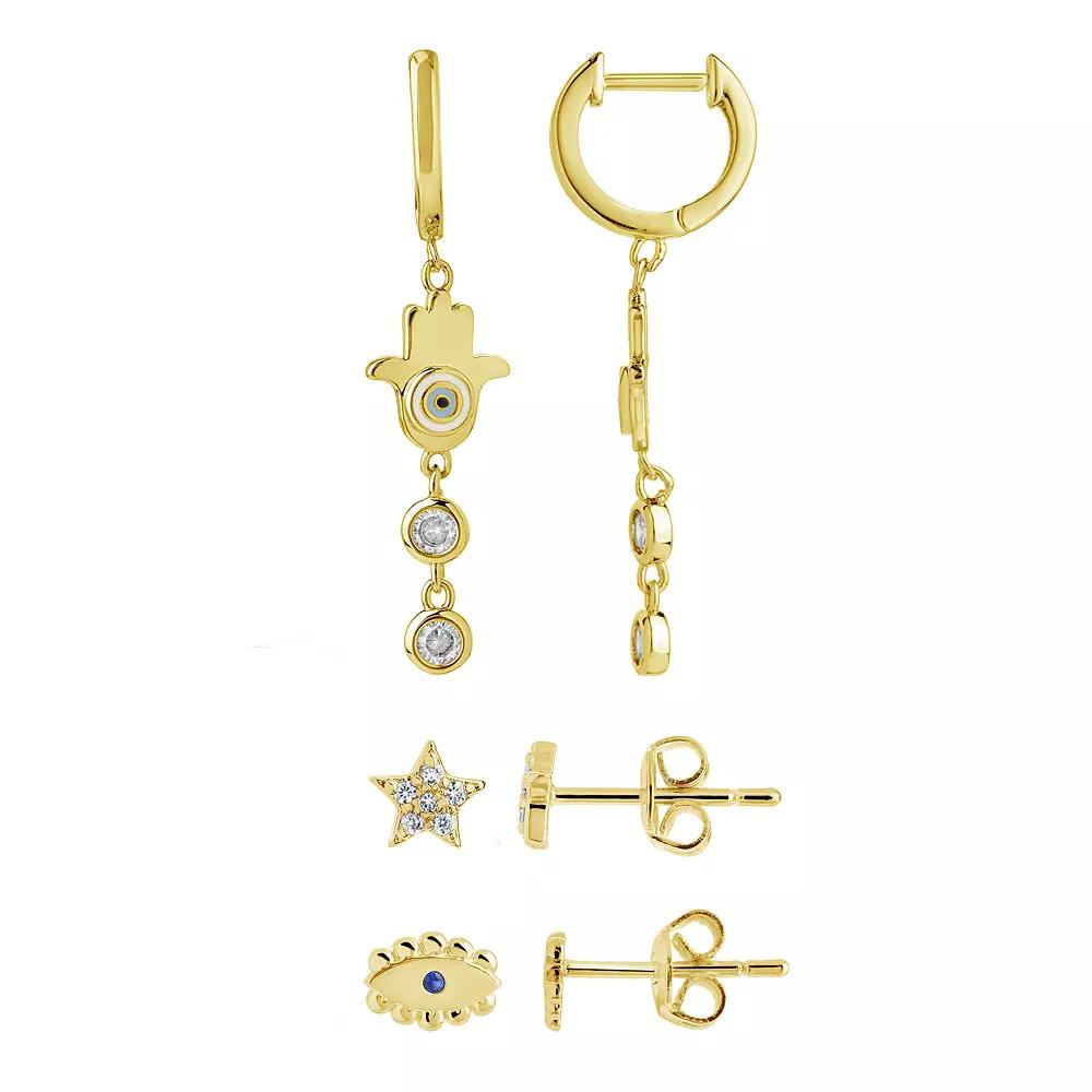 MC Collective Cubic Zirconia Evil Eye & Star Earring Set, Women's, Gold Tone Product Image