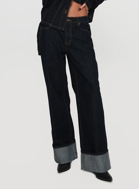 Top Model Low Rise Straight Leg Cuffed Jean Dark Denim Product Image