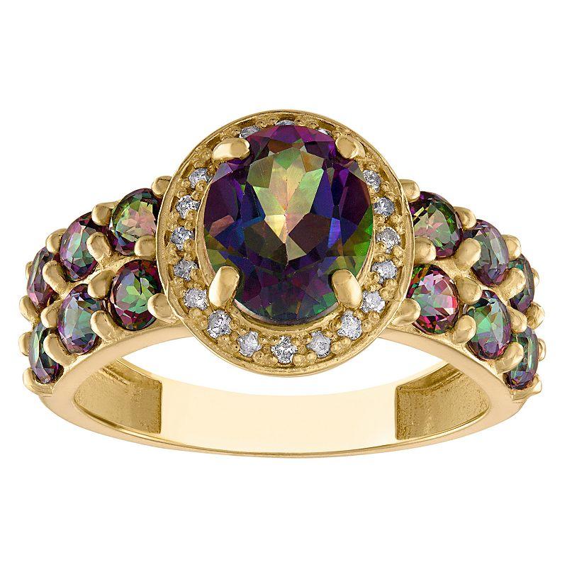 Tiara 10k Gold Gemstone & 1/10 Carat T.W. Diamond Oval Halo Ring, Women's, Size: 6, Mystic Red Topaz Product Image