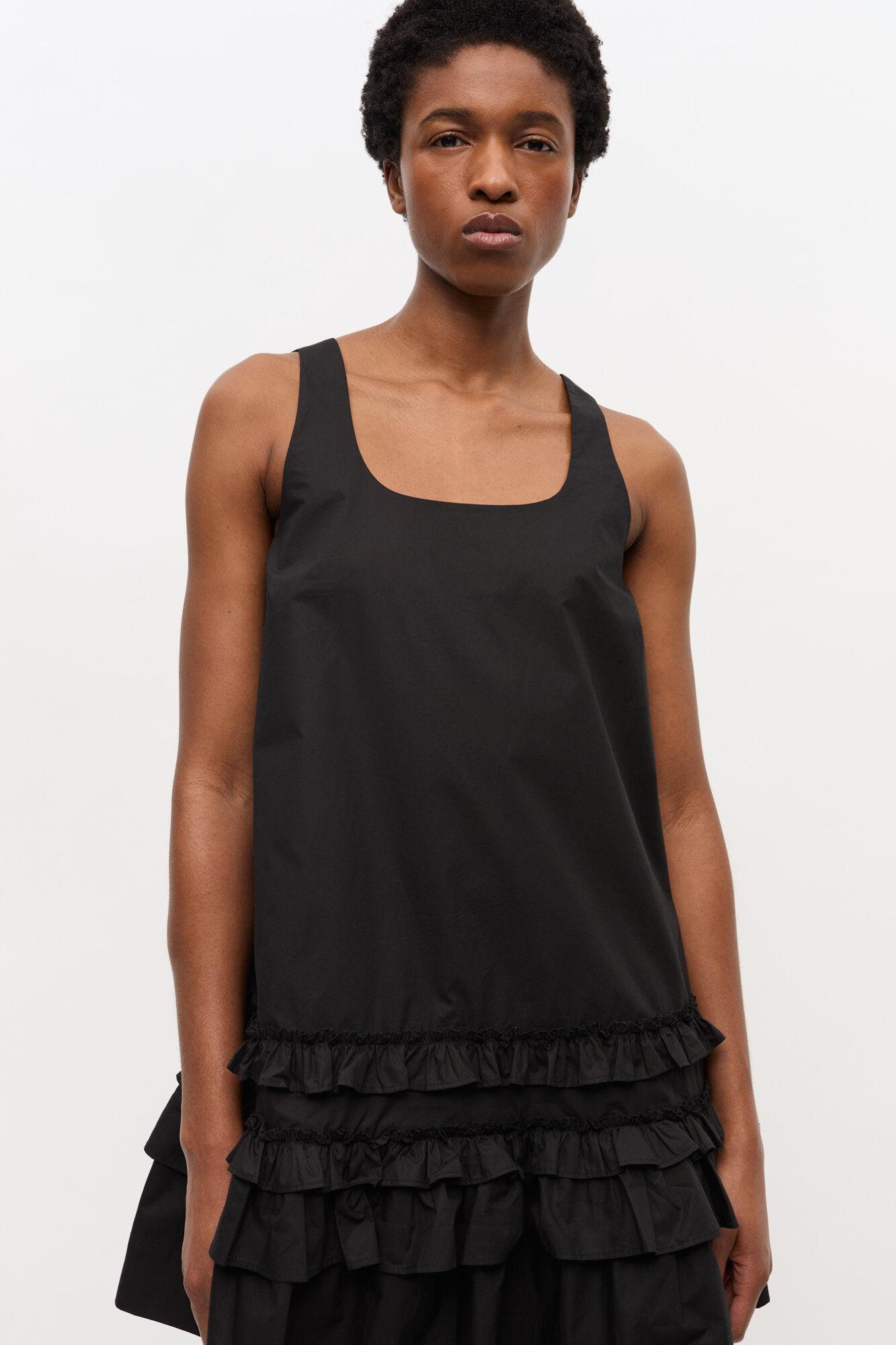 Black Cotton Poplin Mini Dress Product Image