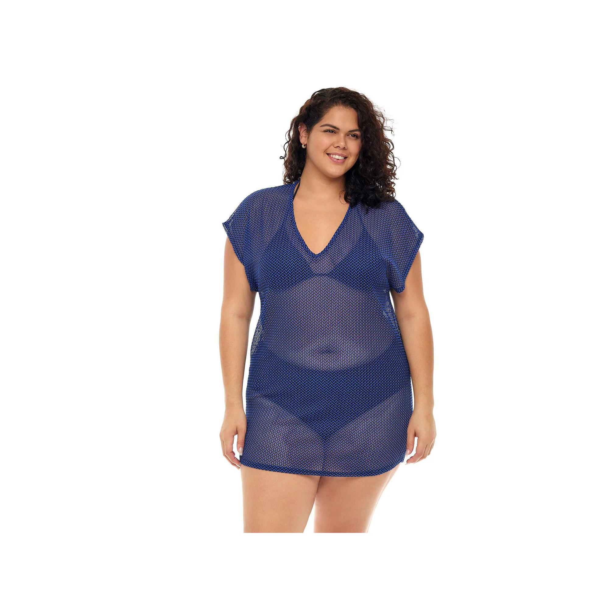 Plus Size Jordan Taylor Sheer Dolman-Sleeve Swim Cover-Up Tunic, Women's, Size: 2XL, Black White Product Image