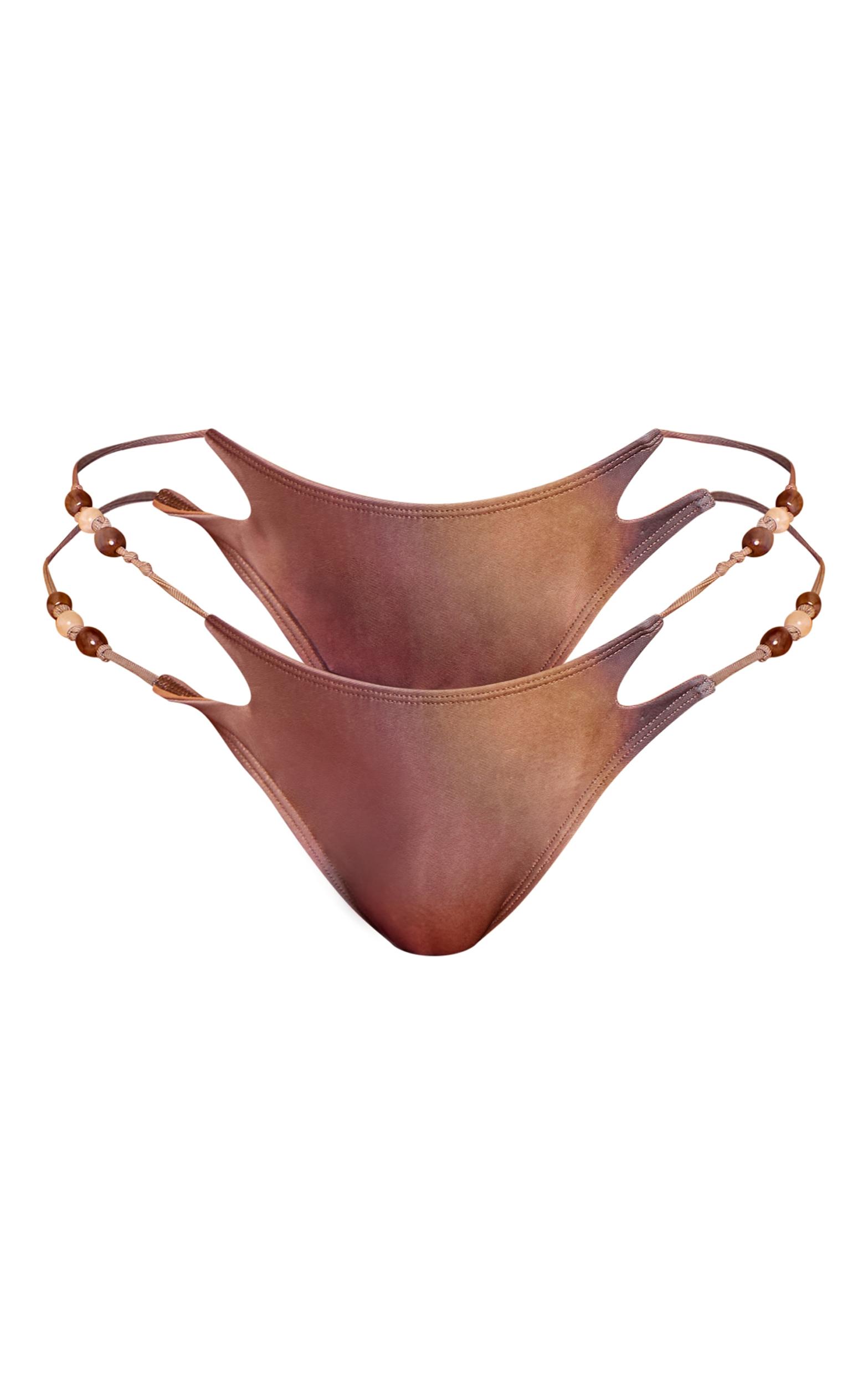 Multi Blurred Print Bead Trim Tanga Bikini Bottoms Product Image