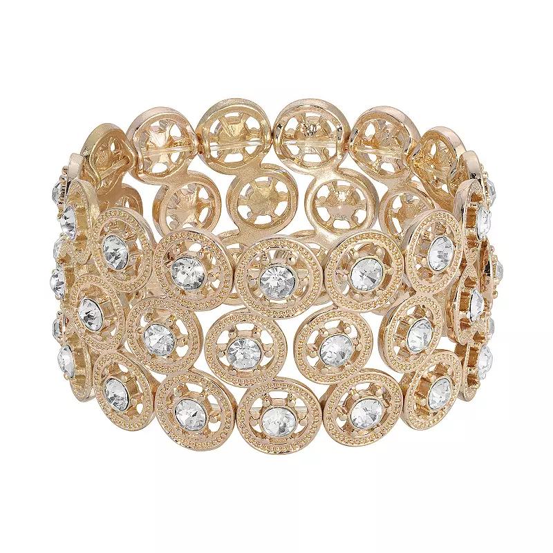 1928 Spoked Crystal Wide Stretch Bracelet, Womens, White Product Image