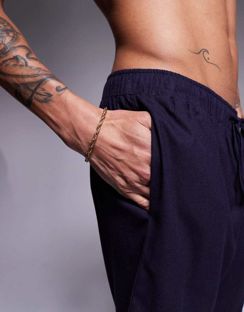 South Beach beach linen look shorts in navy - part of a set Product Image