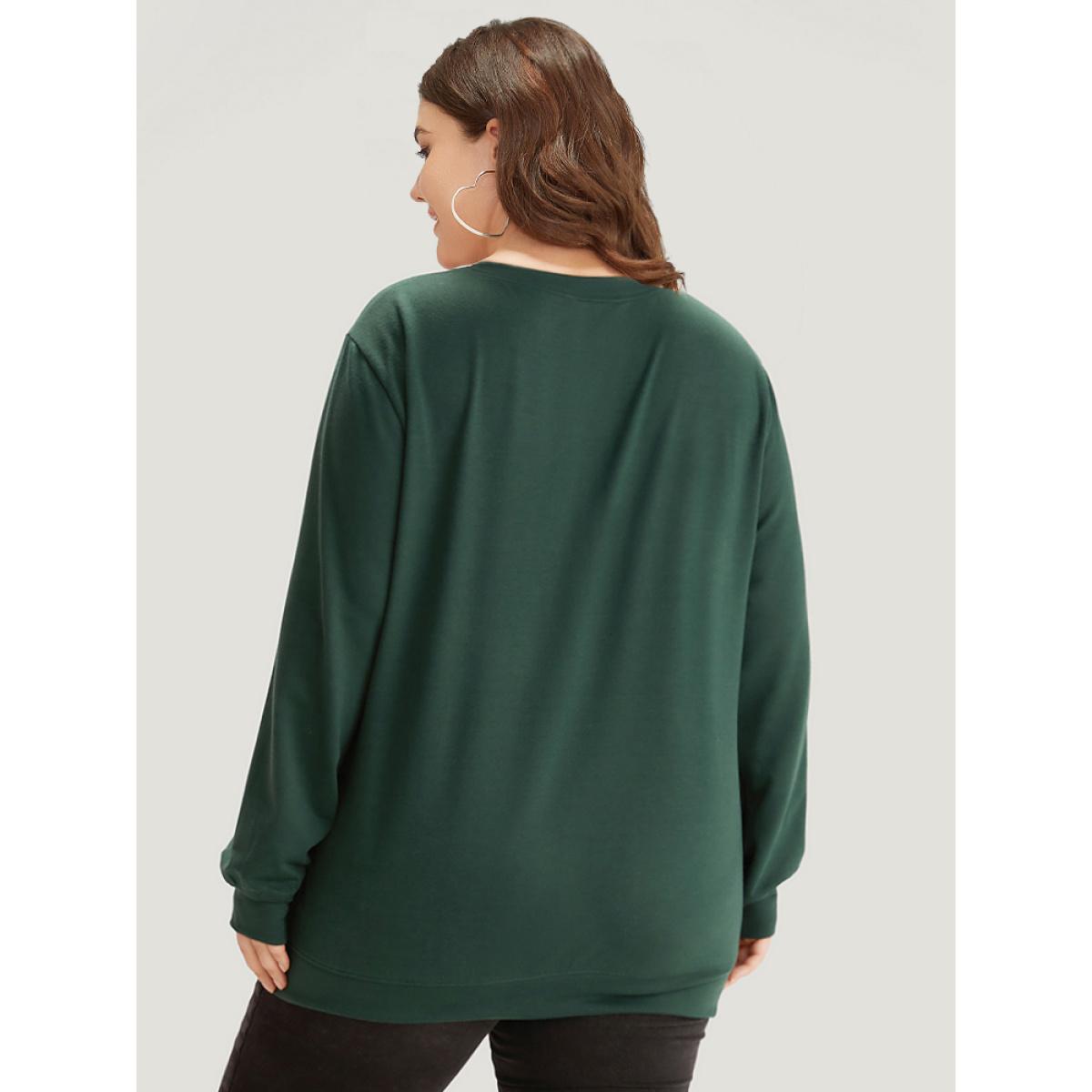 Plus Size Floral Print Elastic Cuffs Round Neck Sweatshirt Women Cyan Casual Elastic cuffs Dailywear Sweatshirts BloomChic 22-24/3X Product Image