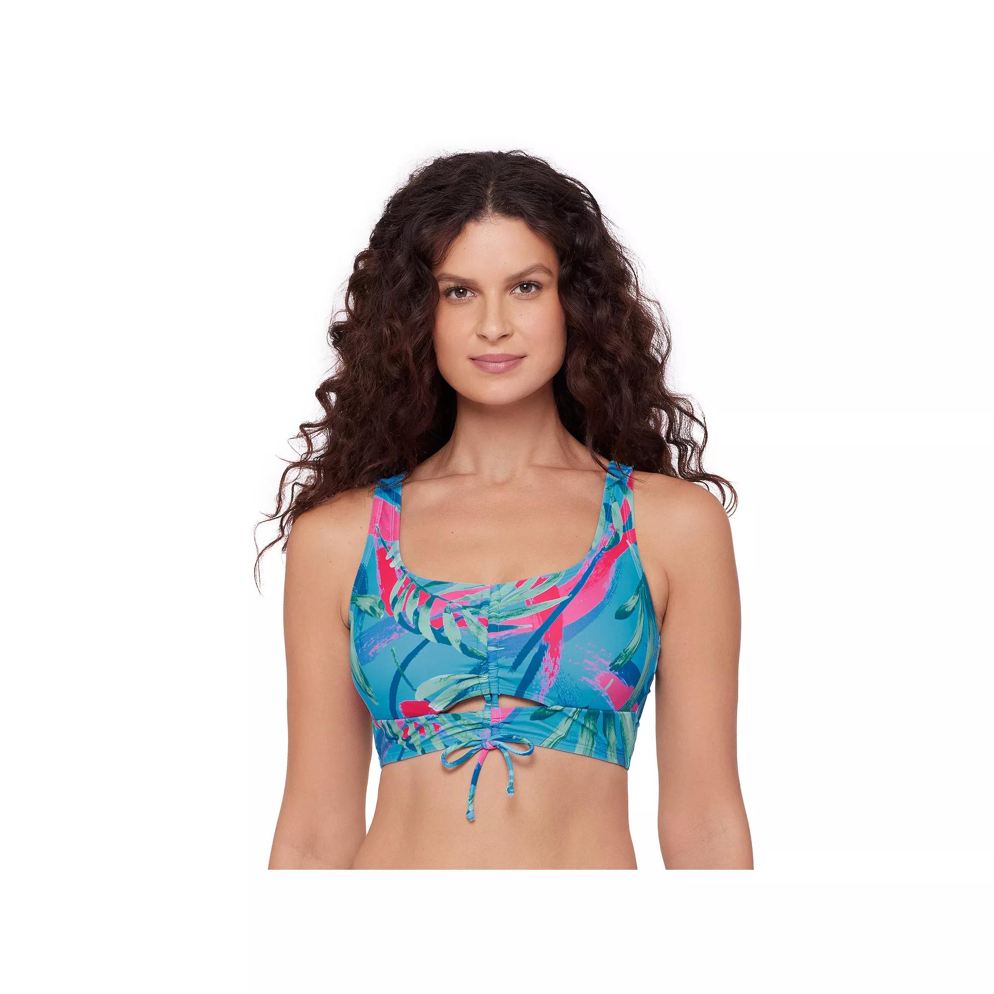 Women's Eco Beach Longline Scoopneck Tie Front Bikini Top, Size: Small, Tropicali Product Image