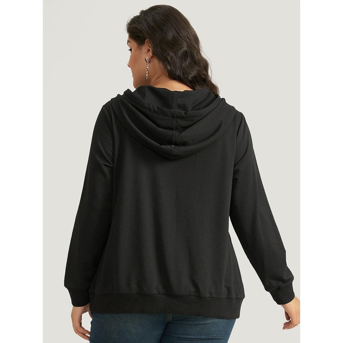 Plus Size Halloween Spider Web Print Pocket Zipper Sweatshirt Women Black Casual Elastic cuffs Festival-Halloween Sweatshirts BloomChic 28/5X Product Image