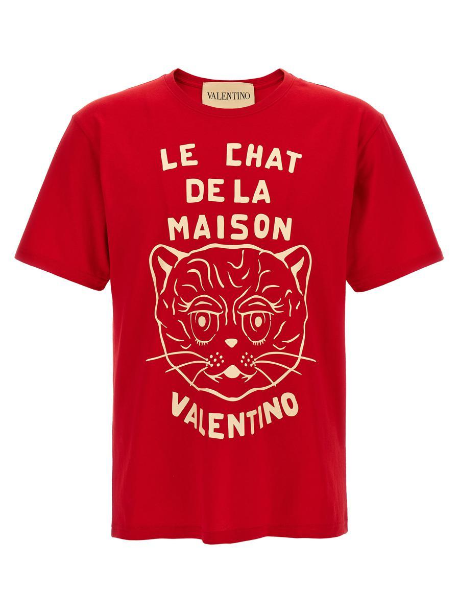 VALENTINO Graphic Print House Cat Crew Neck T-shirt In Red Product Image
