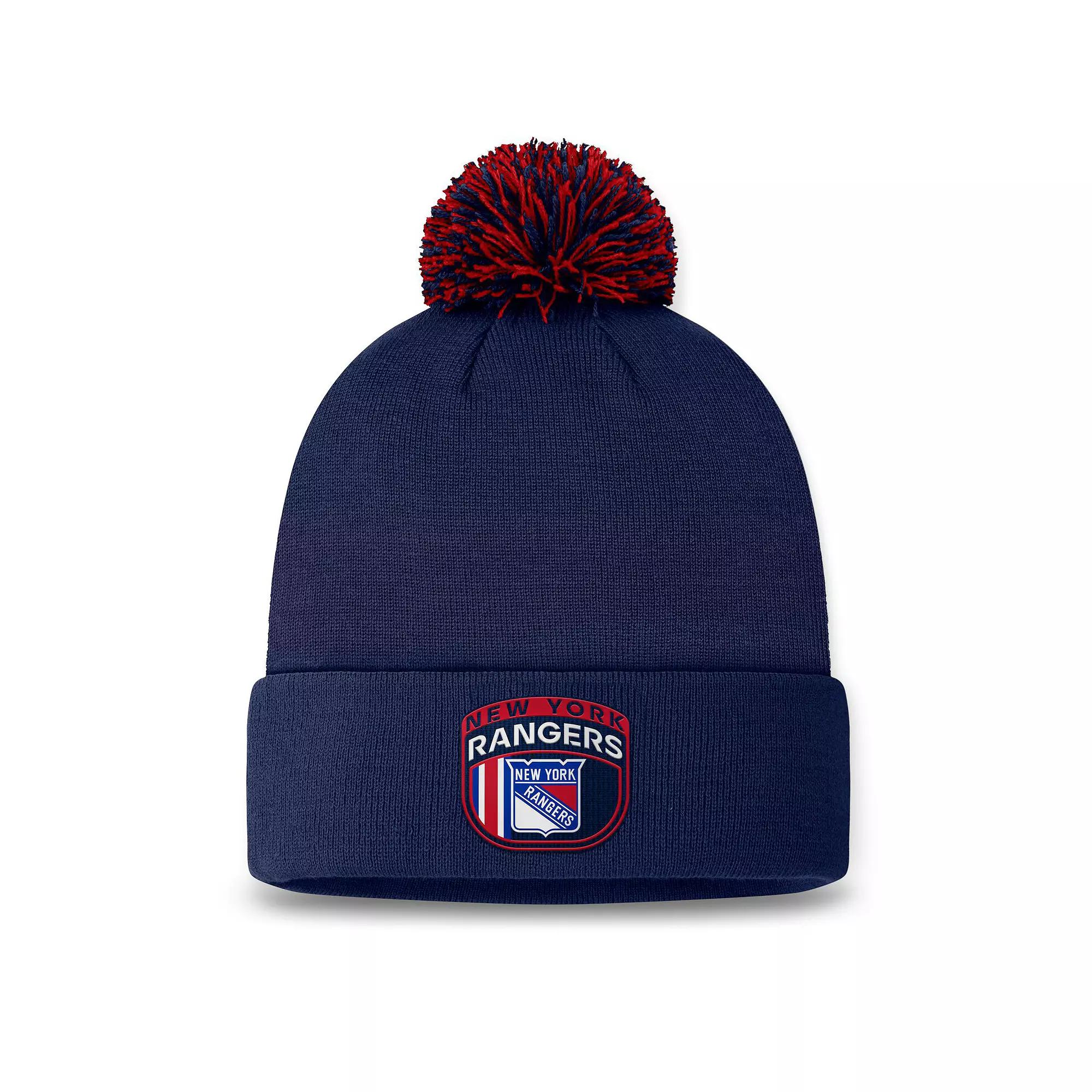 Men's Fanatics Navy New York Rangers 2024 NHL Draft Cuffed Knit Hat with Pom, Ran Blue Product Image