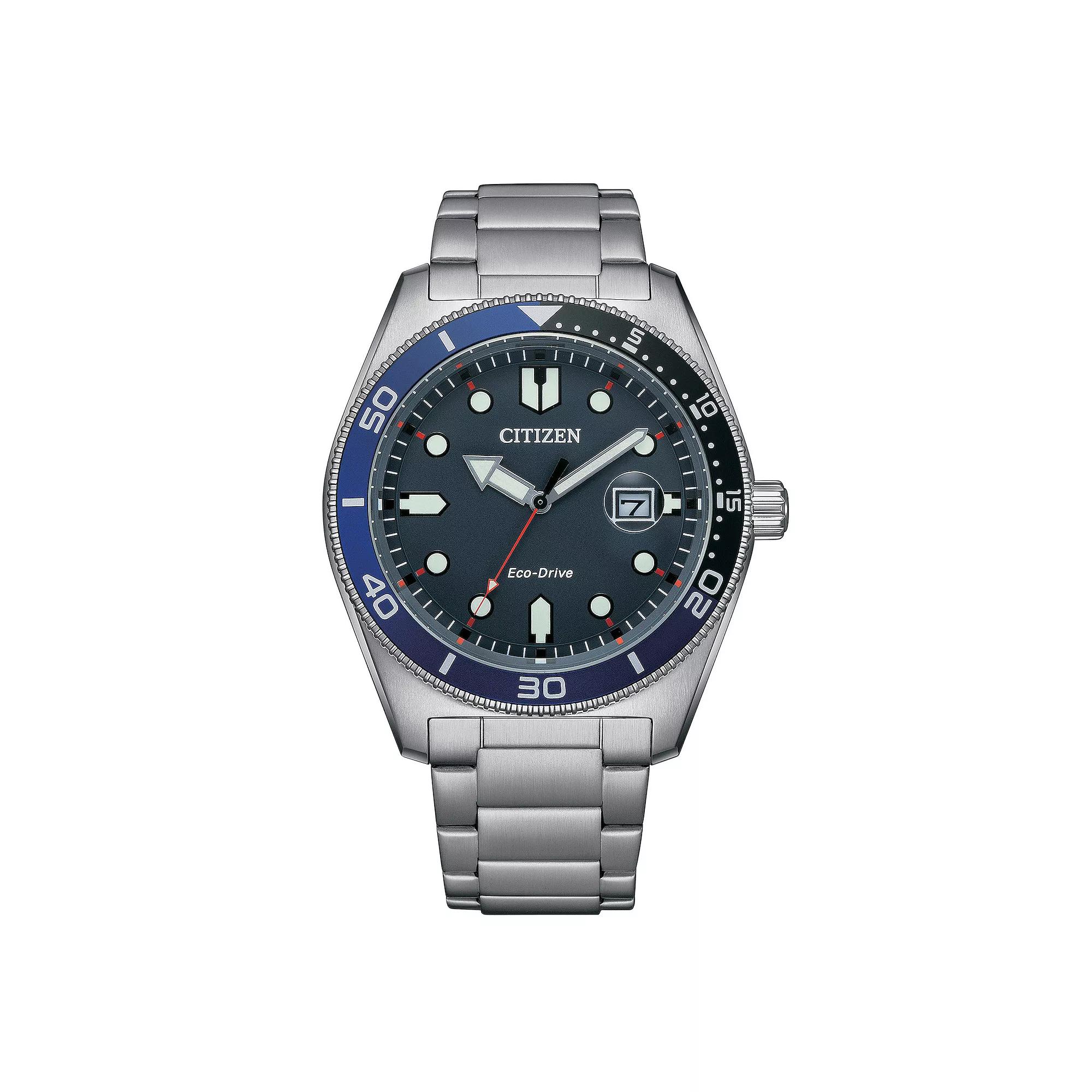 Citizen Mens Eco-Drive Marine Stainless Steel Bracelet Watch Blue Silver Product Image
