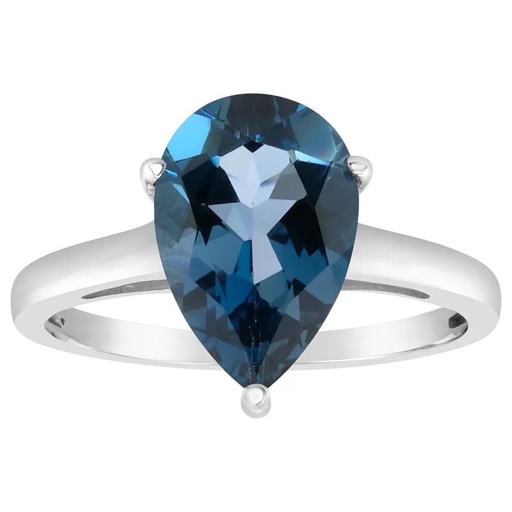 Alyson Layne 14k Gold Pear Cut London Blue Topaz Solitaire Ring, Women's, Size: 7, 14k White Gold Product Image