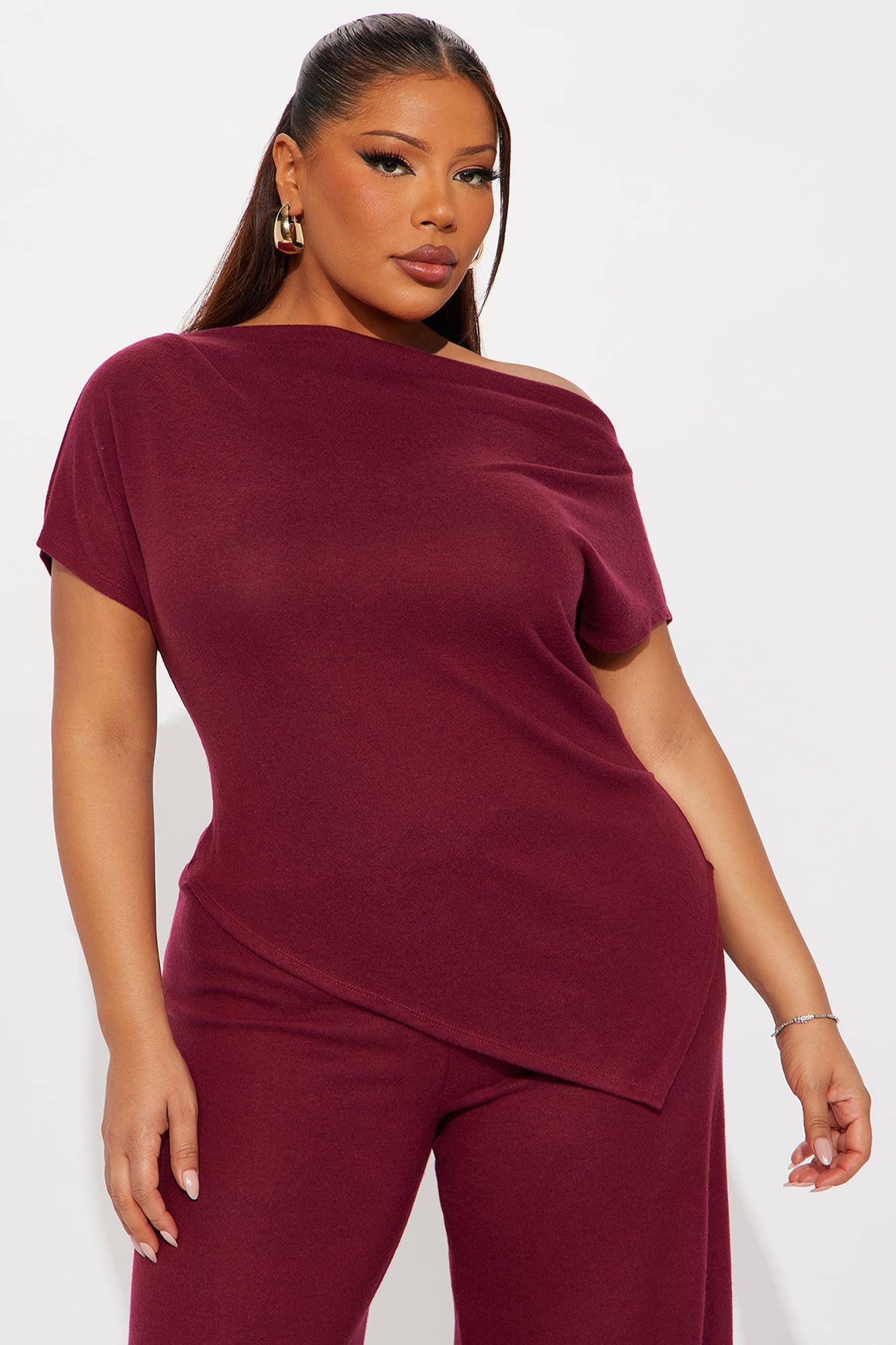 Moments With You Wide Leg Pant Set - Burgundy Female Product Image