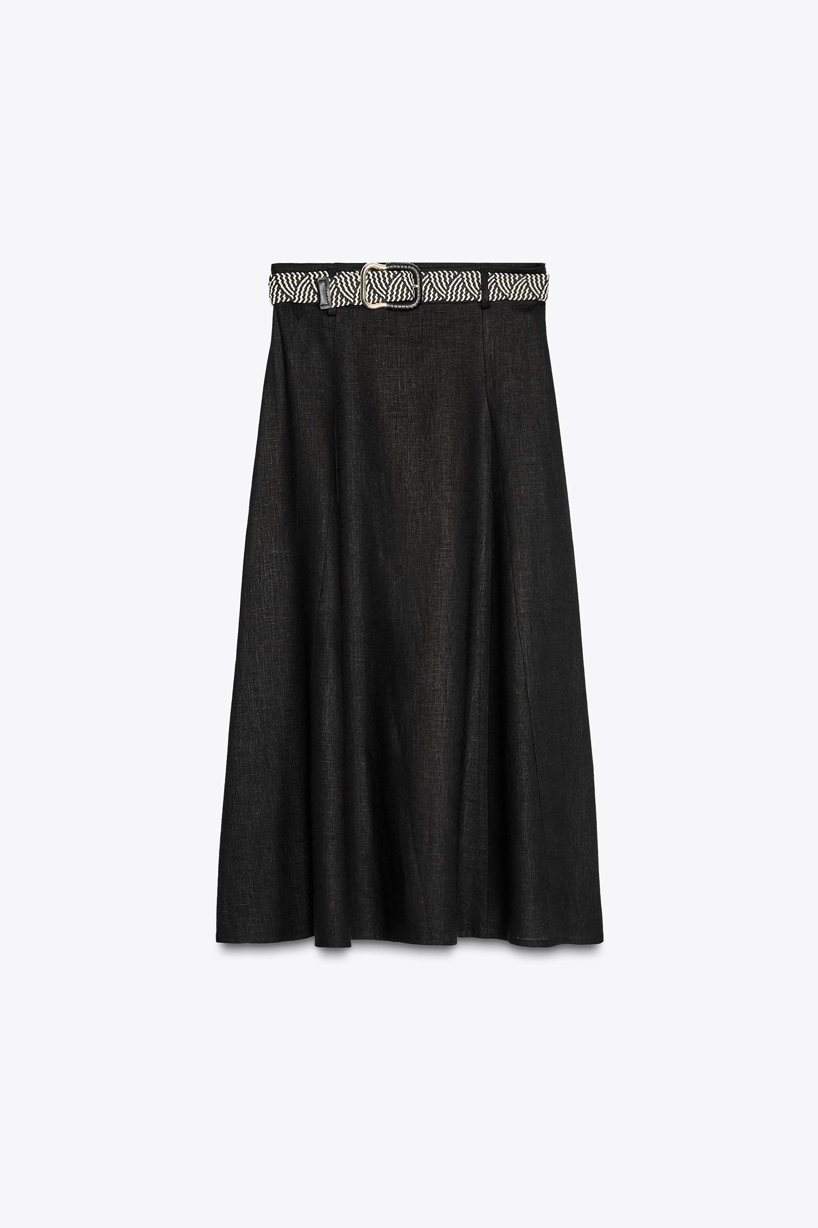LINEN MIDI SKIRT WITH BELT Product Image