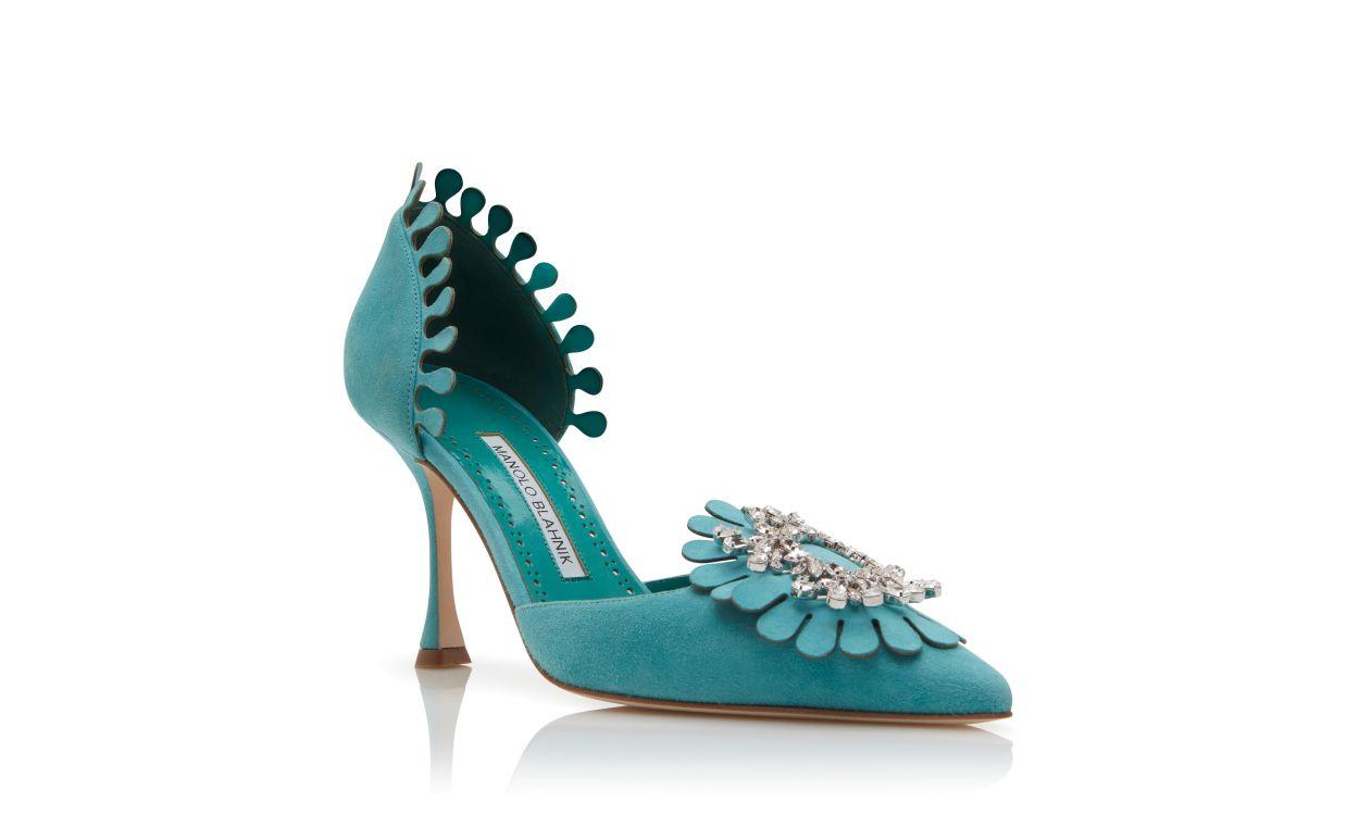 SHOG Light Blue Suede Jewel Embellished Pumps Product Image
