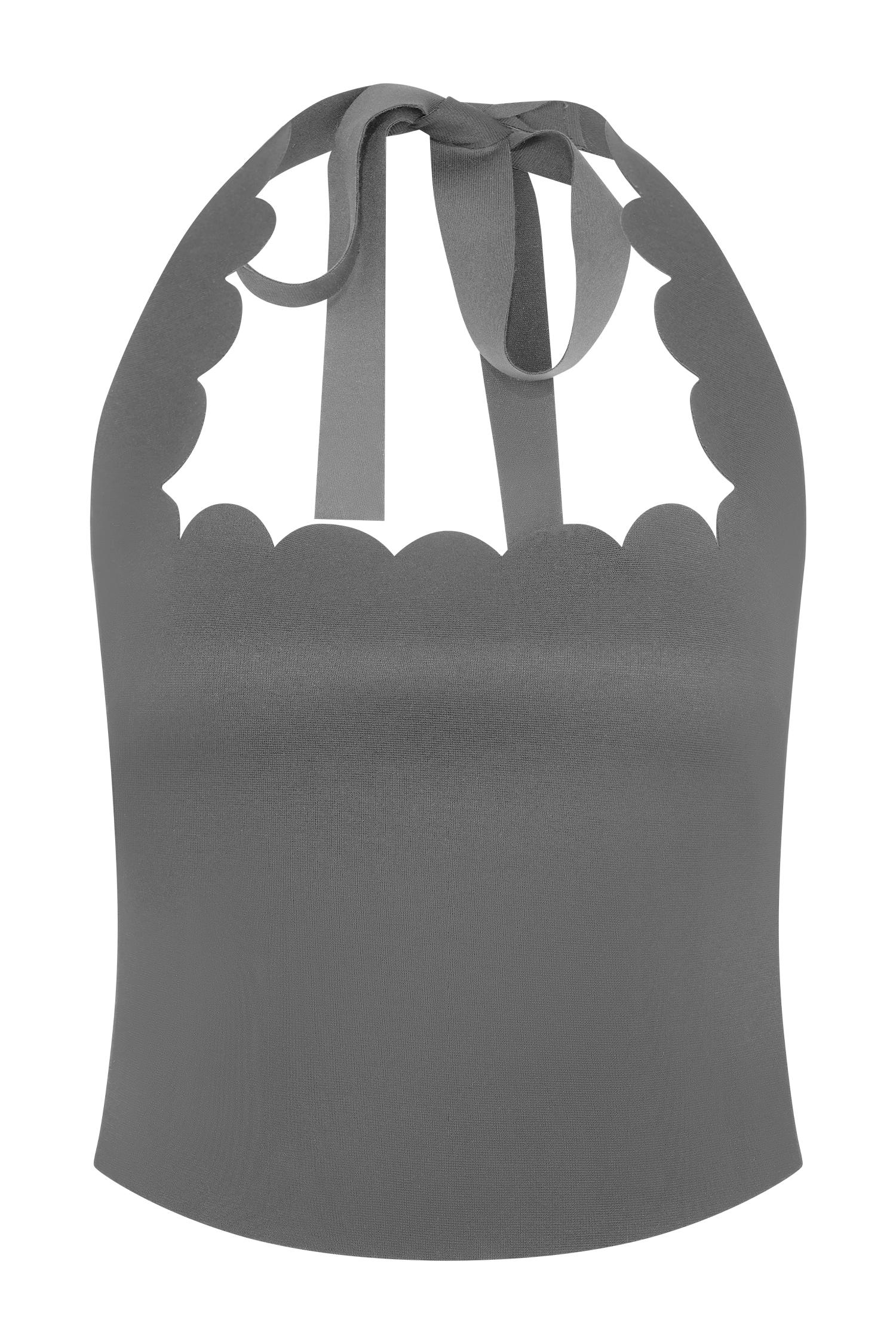 Selena Scalloped Jersey Halter Top - Black Product Image