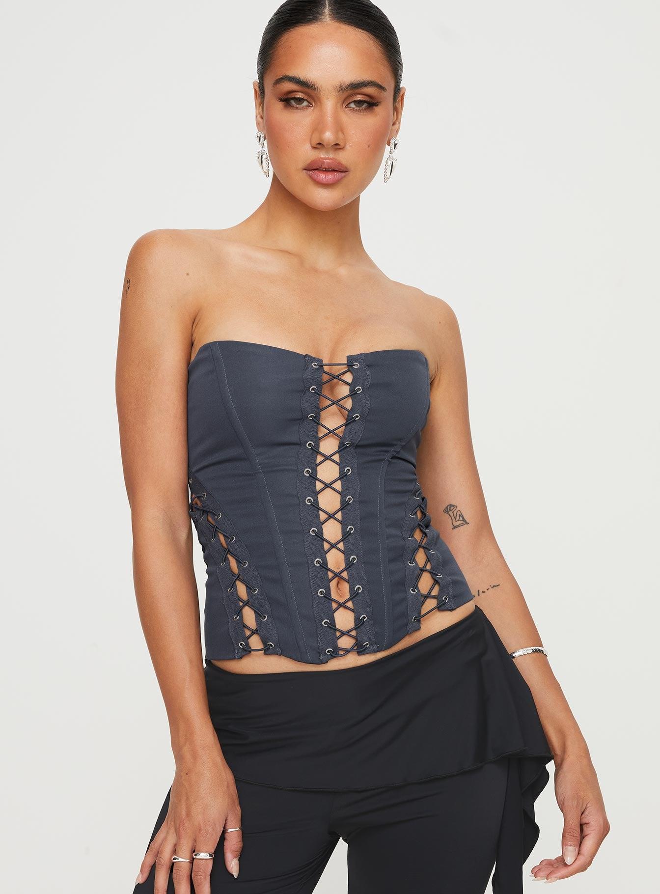 Eden Lace Up Corset Blue Product Image