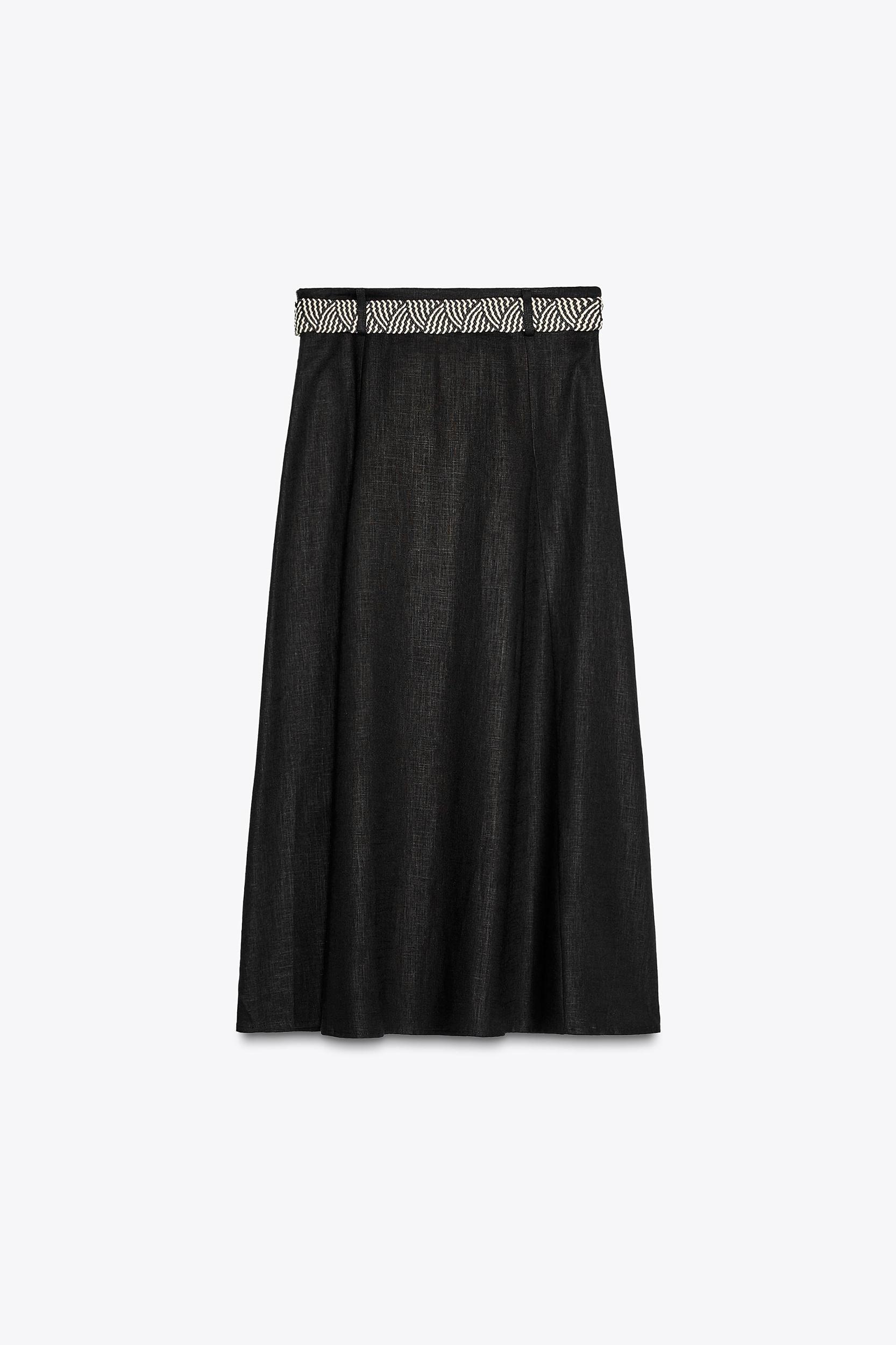 LINEN MIDI SKIRT WITH BELT Product Image