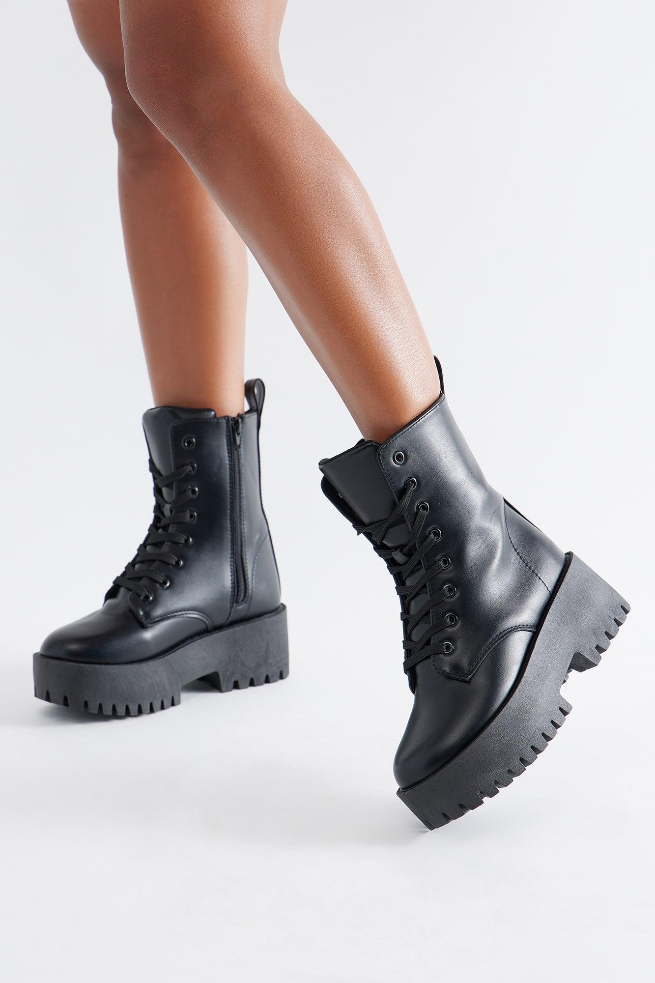 Vanni Lace Up Combat Boots - Black Female Product Image