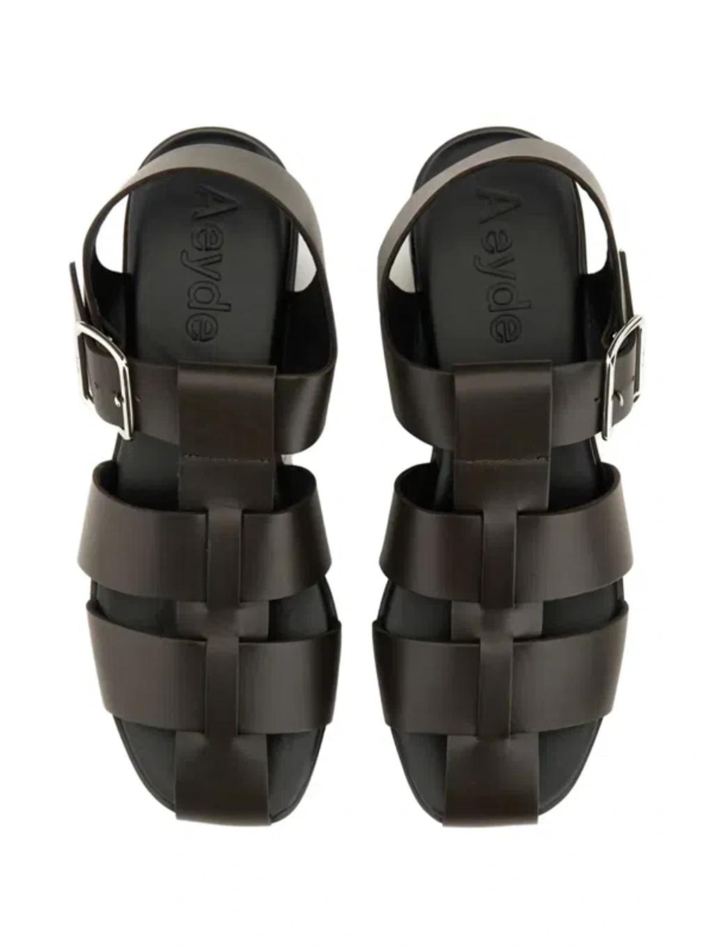 AEYDE 10mm Whit Leather Fisherman Sandals In Black Product Image