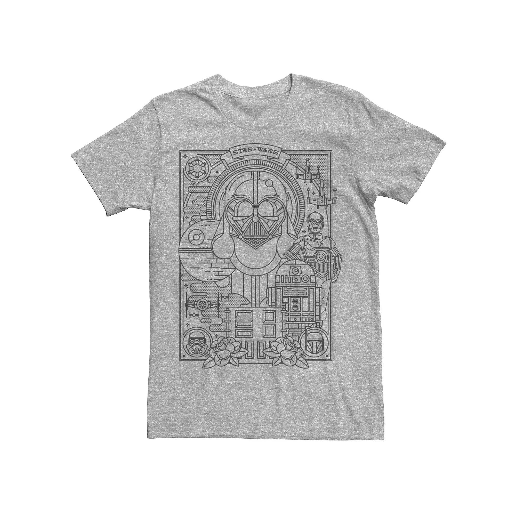 Men's Star Wars Vader Droids Tattoo Style Line Art Tee,  Product Image