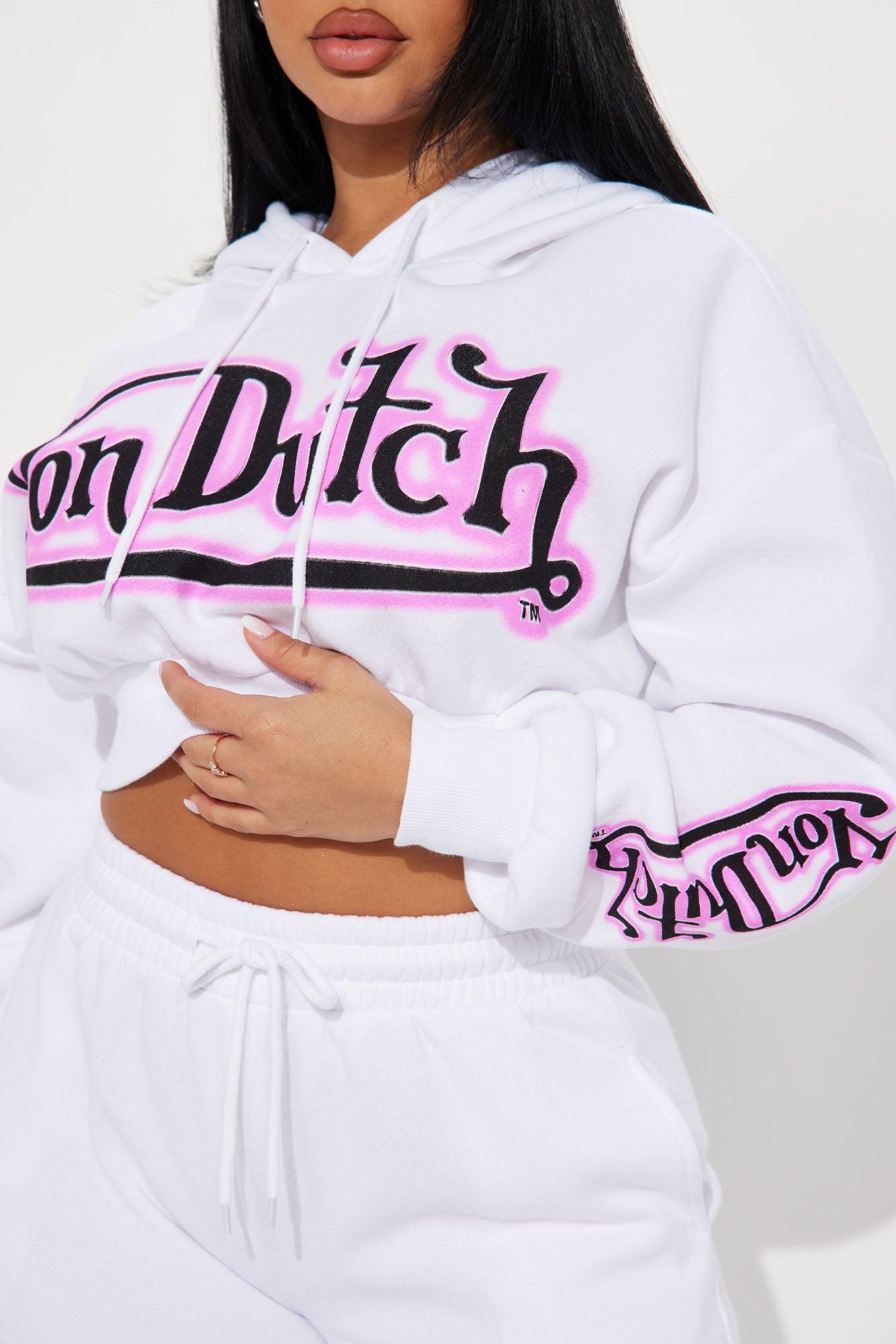 Von Dutch Graffiti Cropped Hoodie - White/Pink Product Image