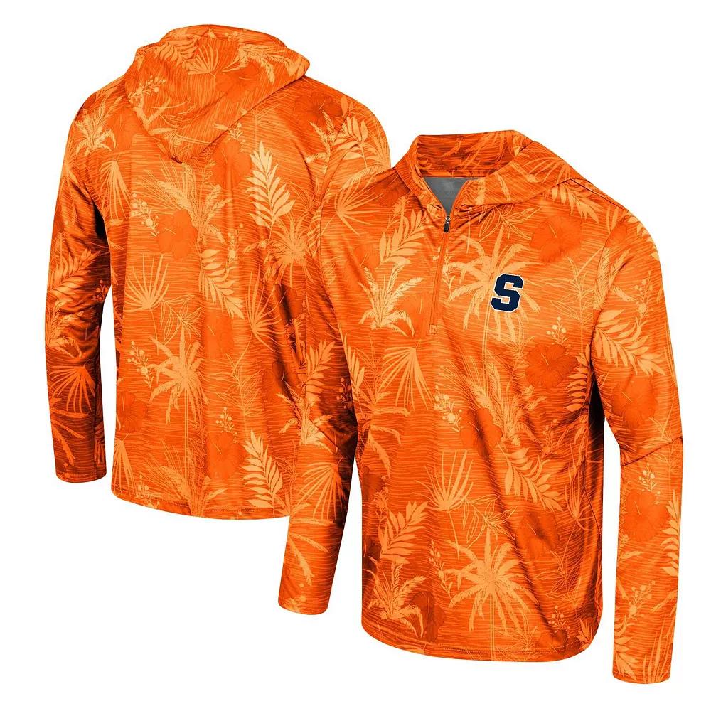 Men's Colosseum Orange Oklahoma State Cowboys Palms Printed Lightweight Quarter-Zip Hooded Top,  Product Image