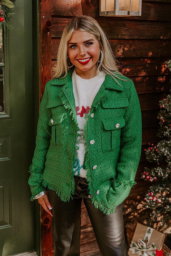 Passing Time Wool-Blend Tweed Jacket in Green Product Image