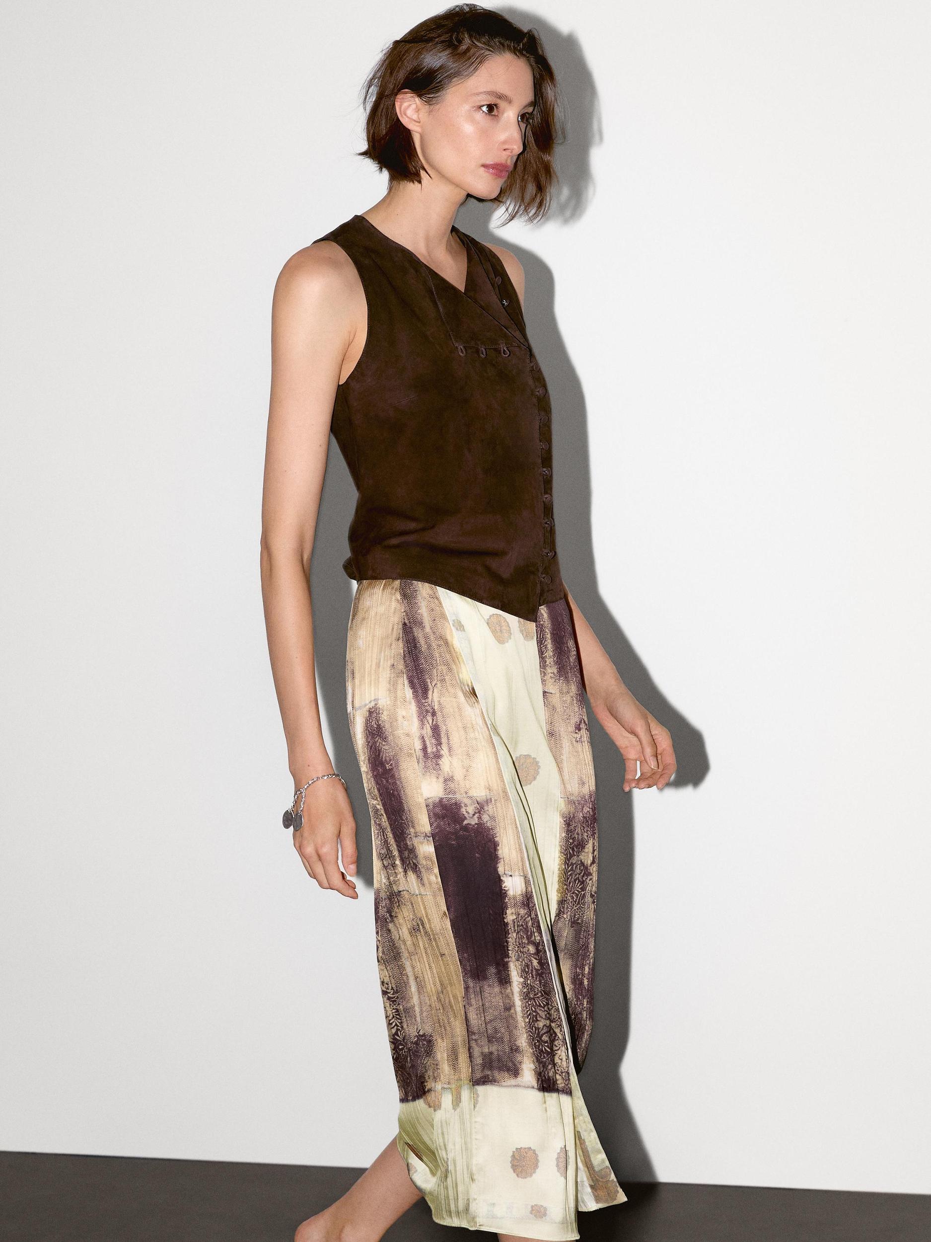Printed satin midi skirt Product Image