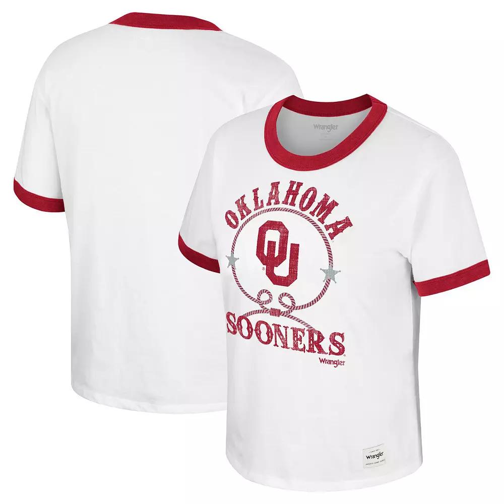Women's Colosseum x Wrangler White Oklahoma Sooners Freehand Ringer T-Shirt,  Product Image