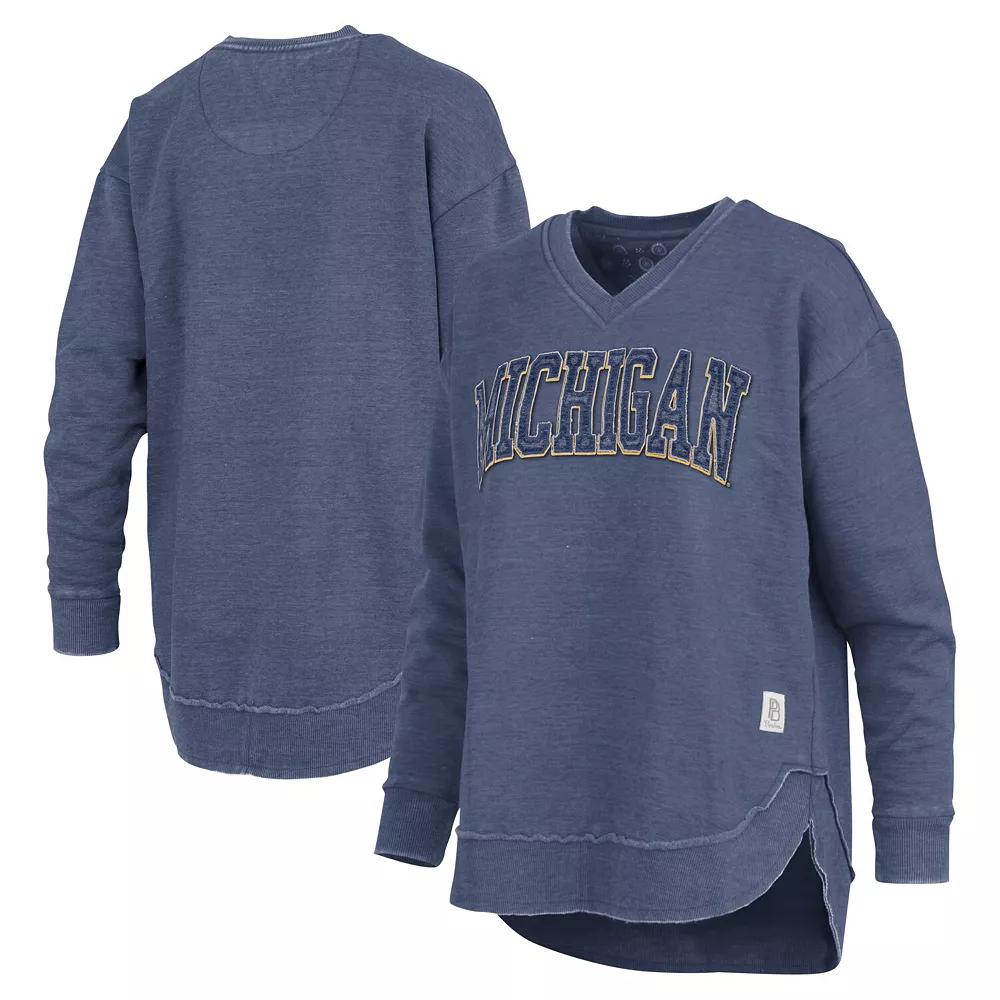 Women's Pressbox  Navy Michigan Wolverines Westin Poncho V-Neck Pullover Sweatshirt, Size: Small, Blue Product Image