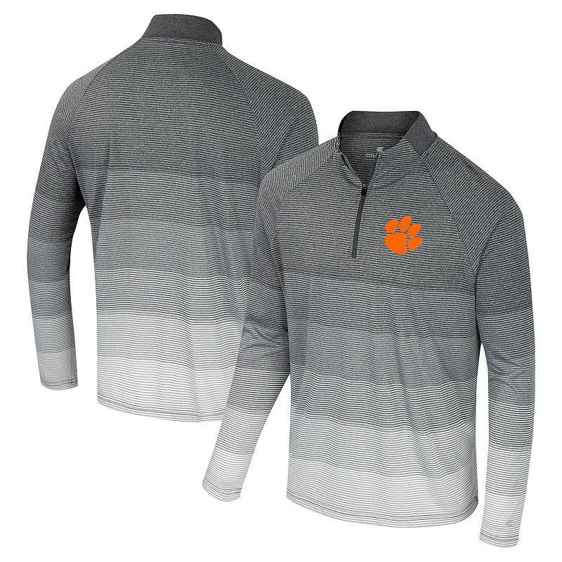 Men's Colosseum Gray Clemson Tigers AI Striped Mesh Quarter-Zip Raglan Windshirt,  Product Image