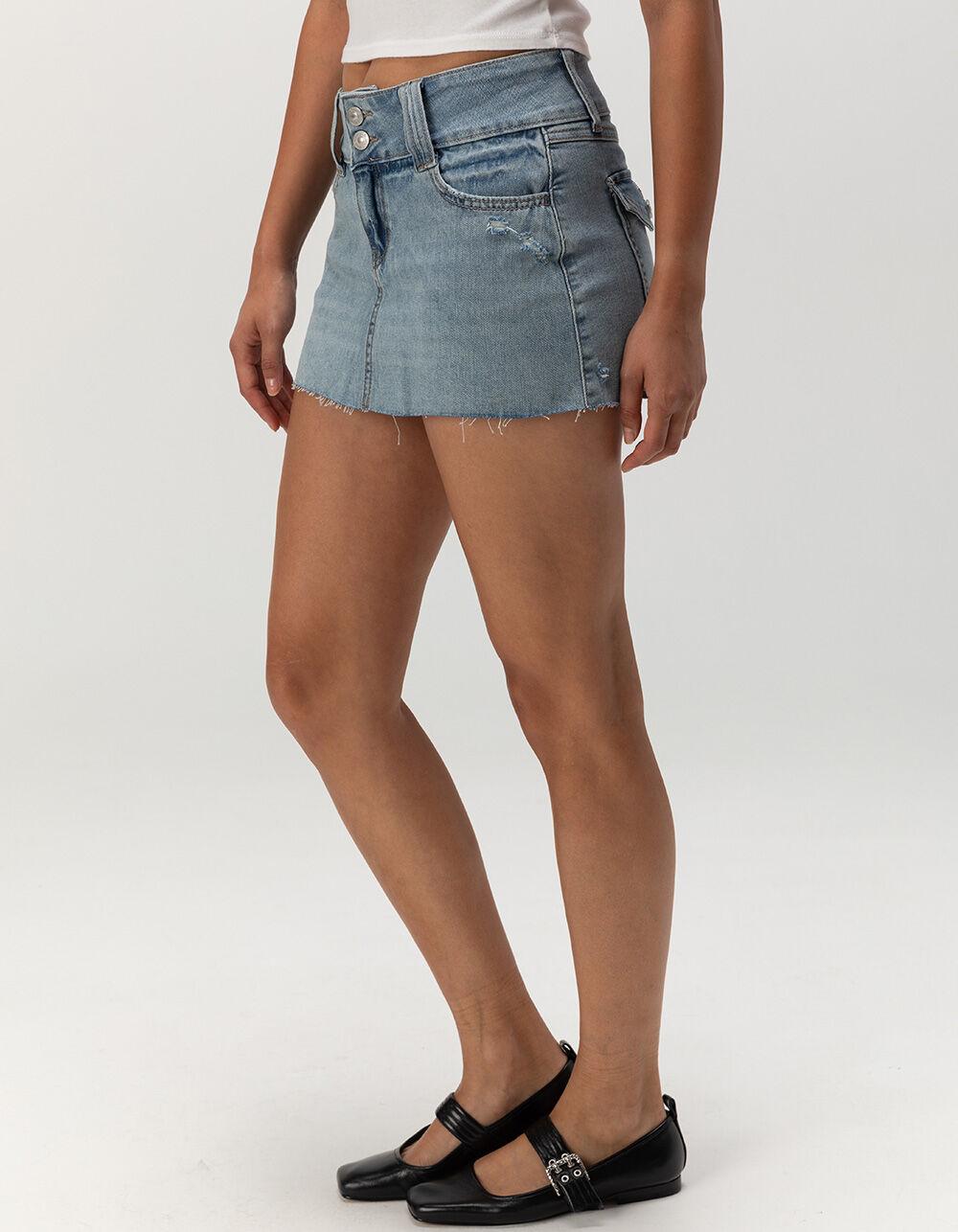 REWASH Double Button Womens Denim Micro Mini Skirt - MEDIUM WASH Product Image
