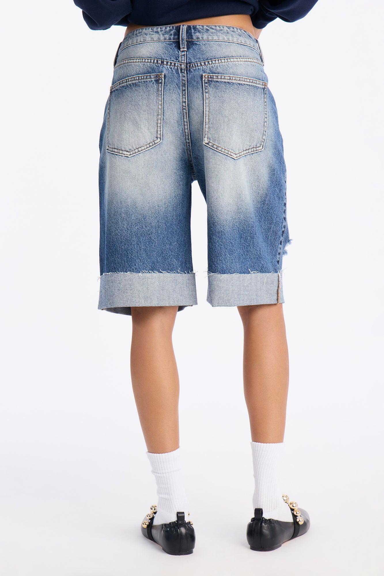 Lafayette Crossover Cuffed Denim Jorts - Vintage Wash Female Product Image