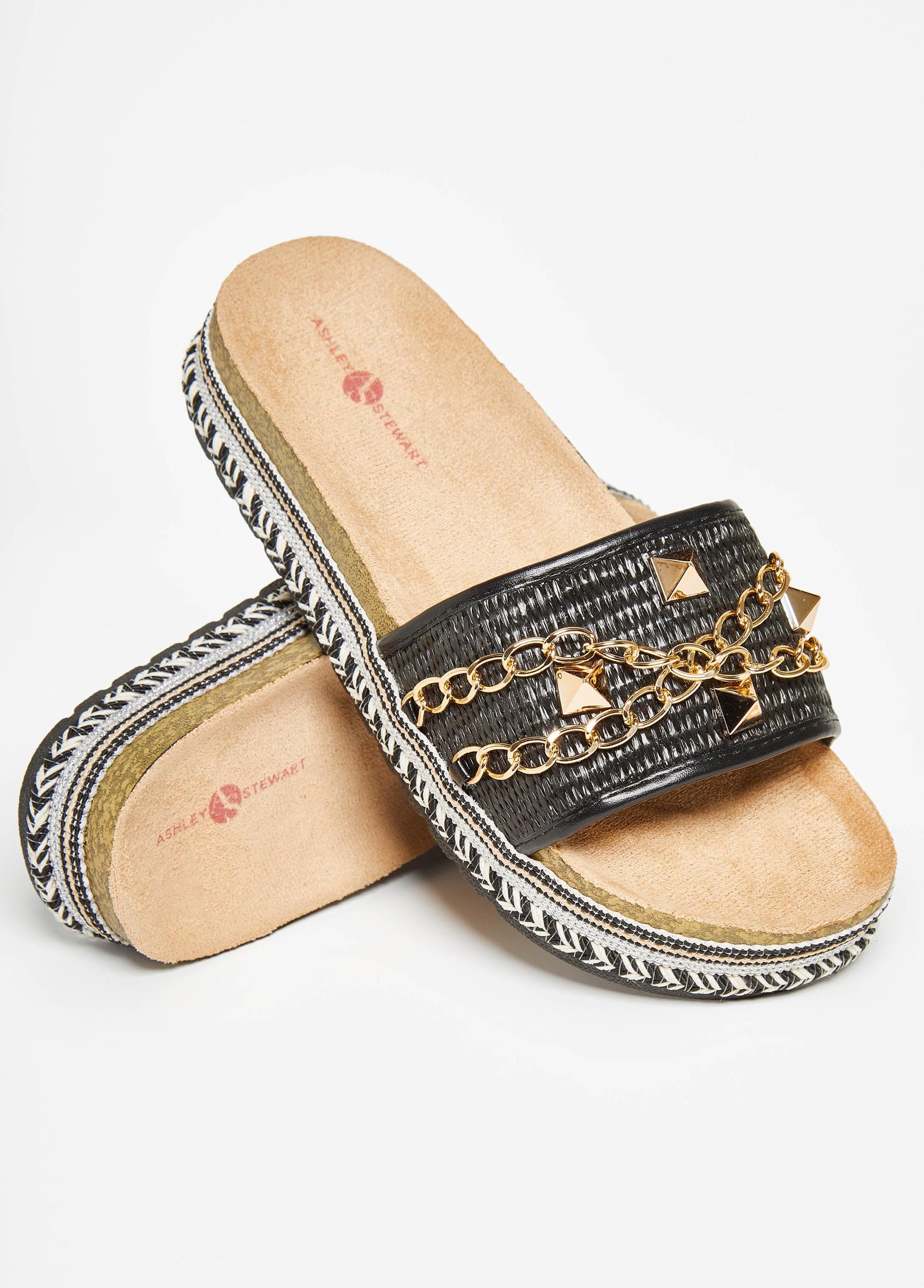 Chain Trimmed Faux Leather Sandals Product Image