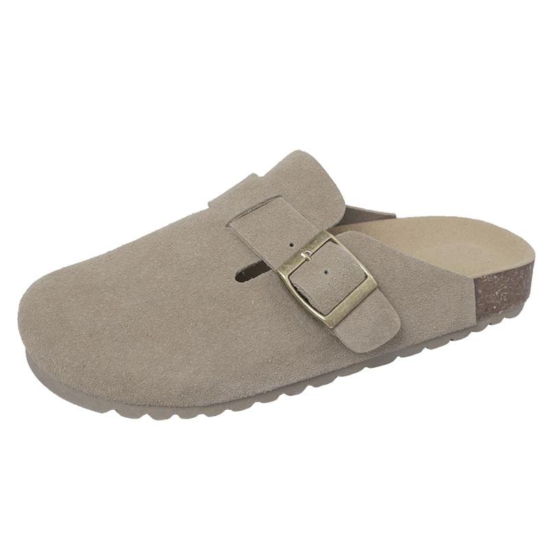 Platform Plain Buckled Faux Suede Mules Product Image