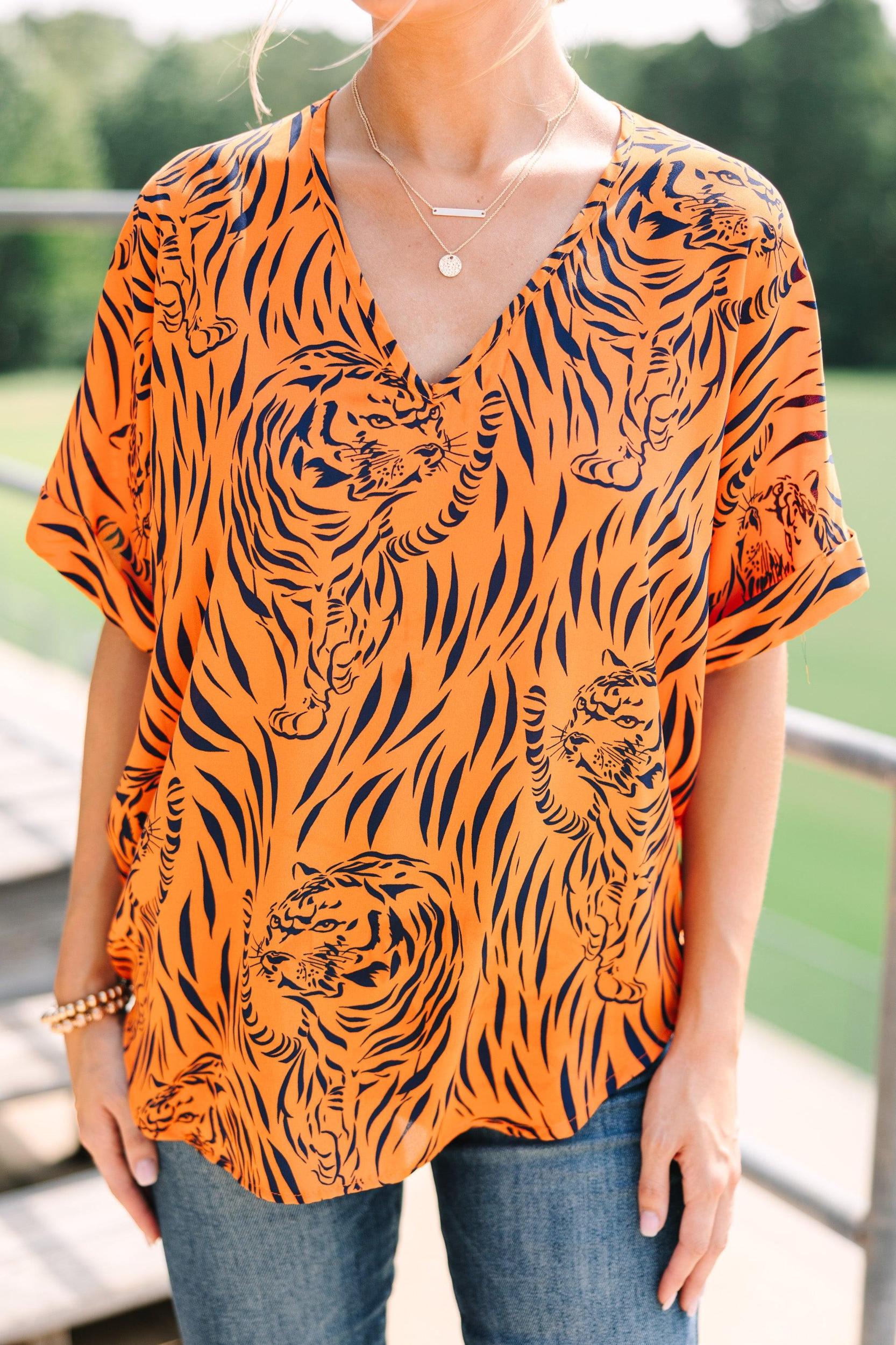 The Madison Orange Tiger Stripe Blouse Female Product Image