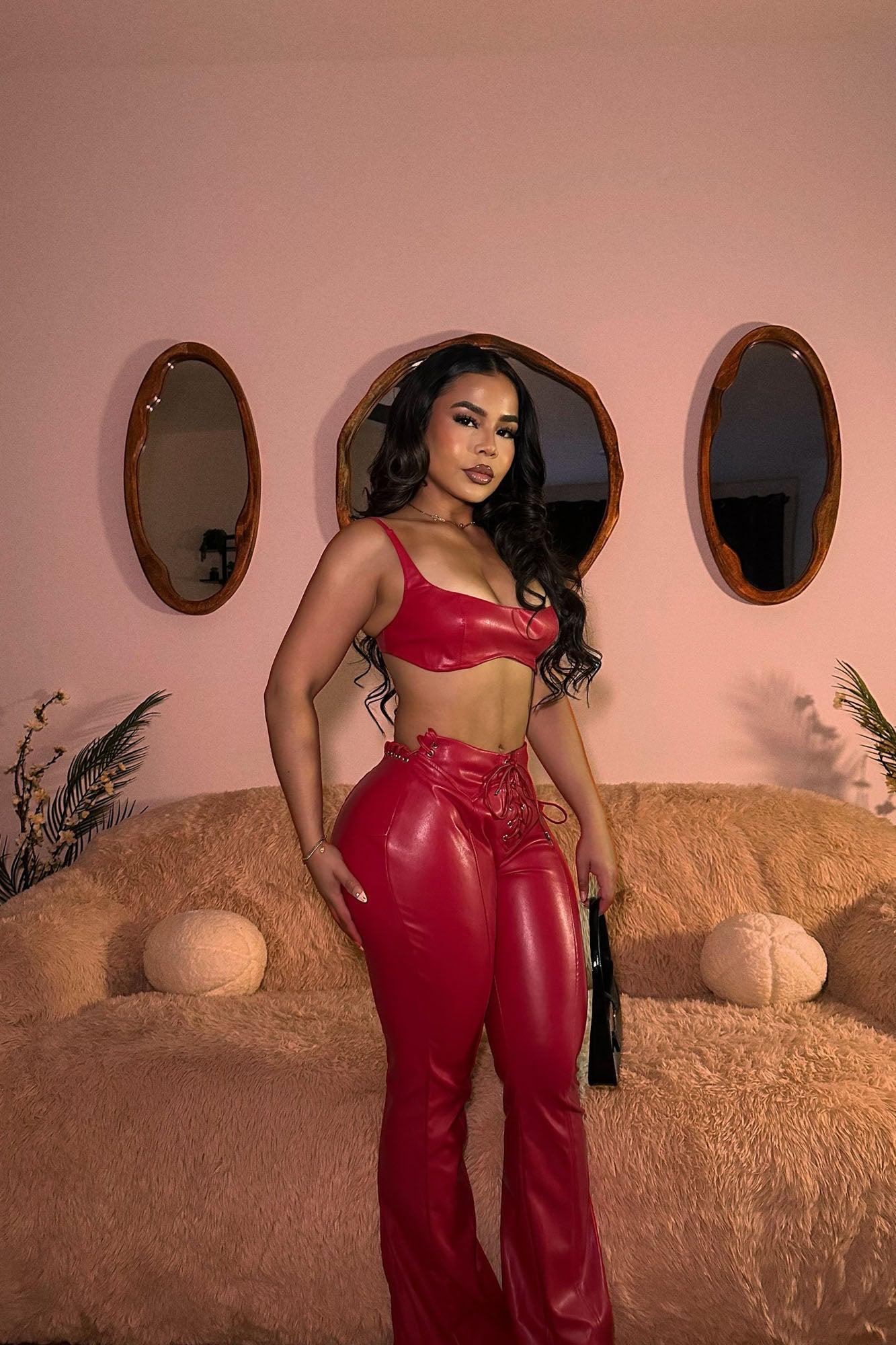 Vivienne Faux Leather Lace Up Pant - Red Product Image